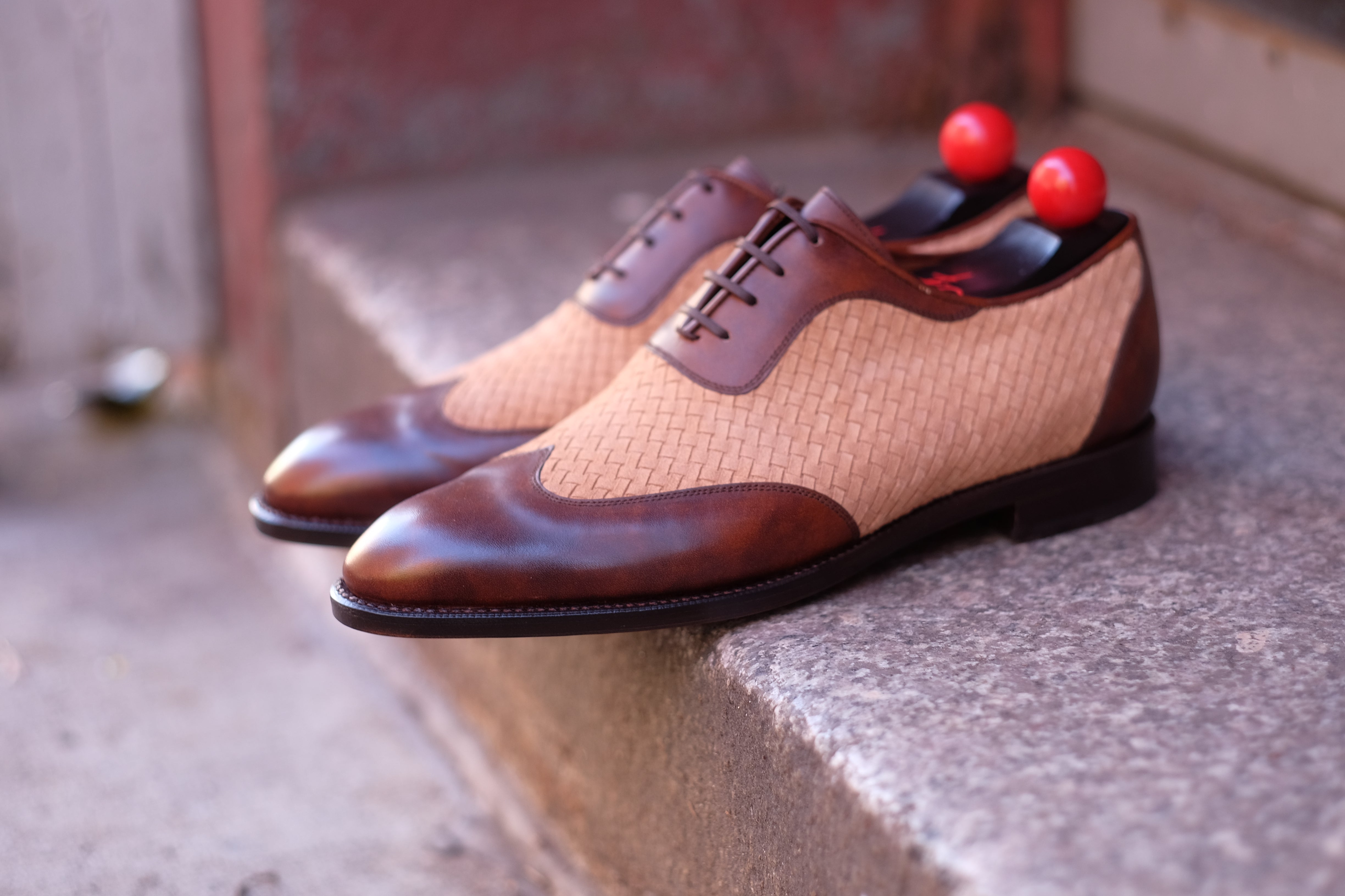 Rainier - MTO - Copper Museum Calf / Braided Nude Suede - SEA Last - Single Leather Sole-Made To Order Austerity Brogue Adelaide Oxfords-J.FitzPatrick Footwear