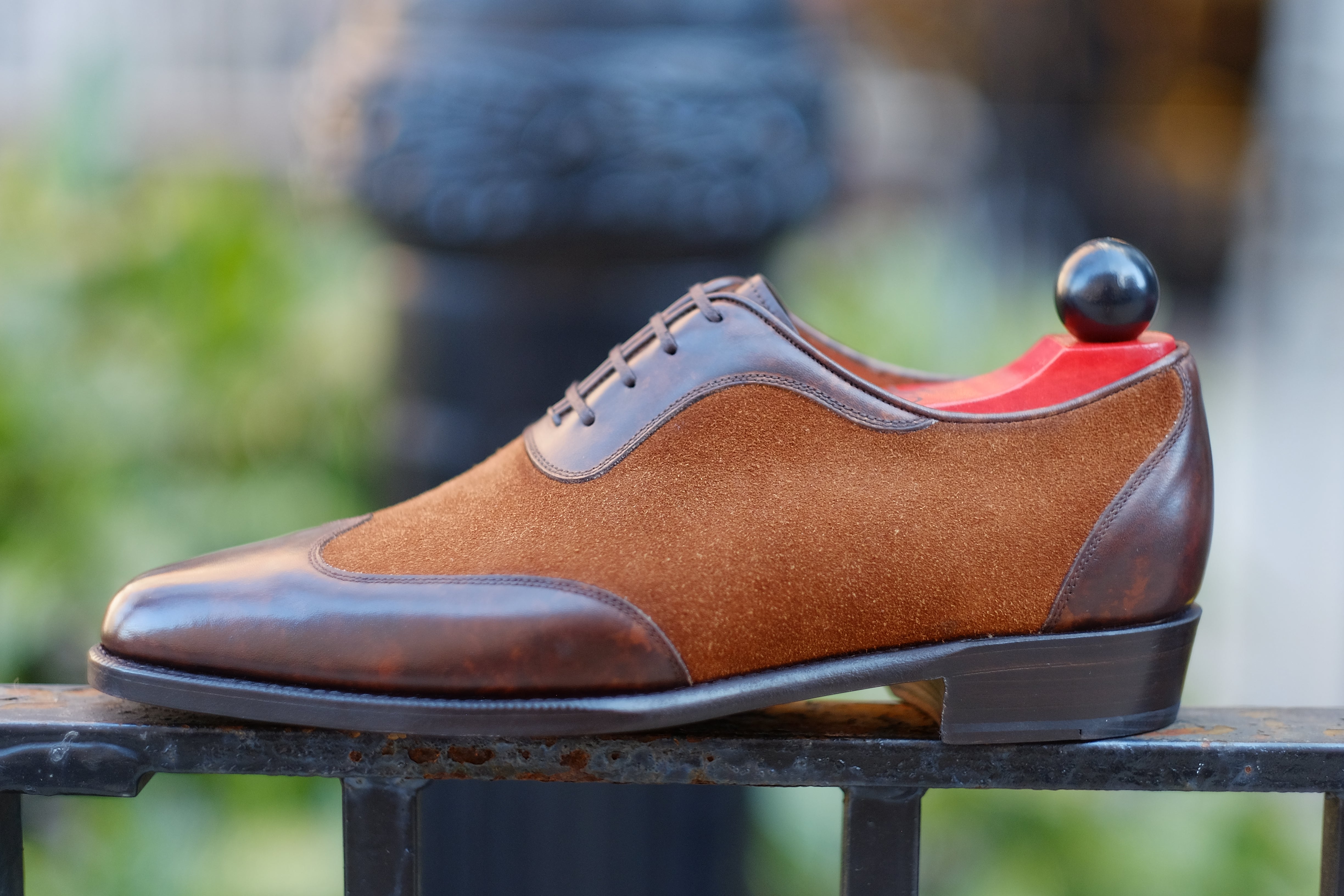 Rainier - MTO - Dark Brown Marble Patina / Snuff Suede - JKF Last - Single Leather Sole-Made To Order Austerity Brogue Adelaide Oxfords-J.FitzPatrick Footwear