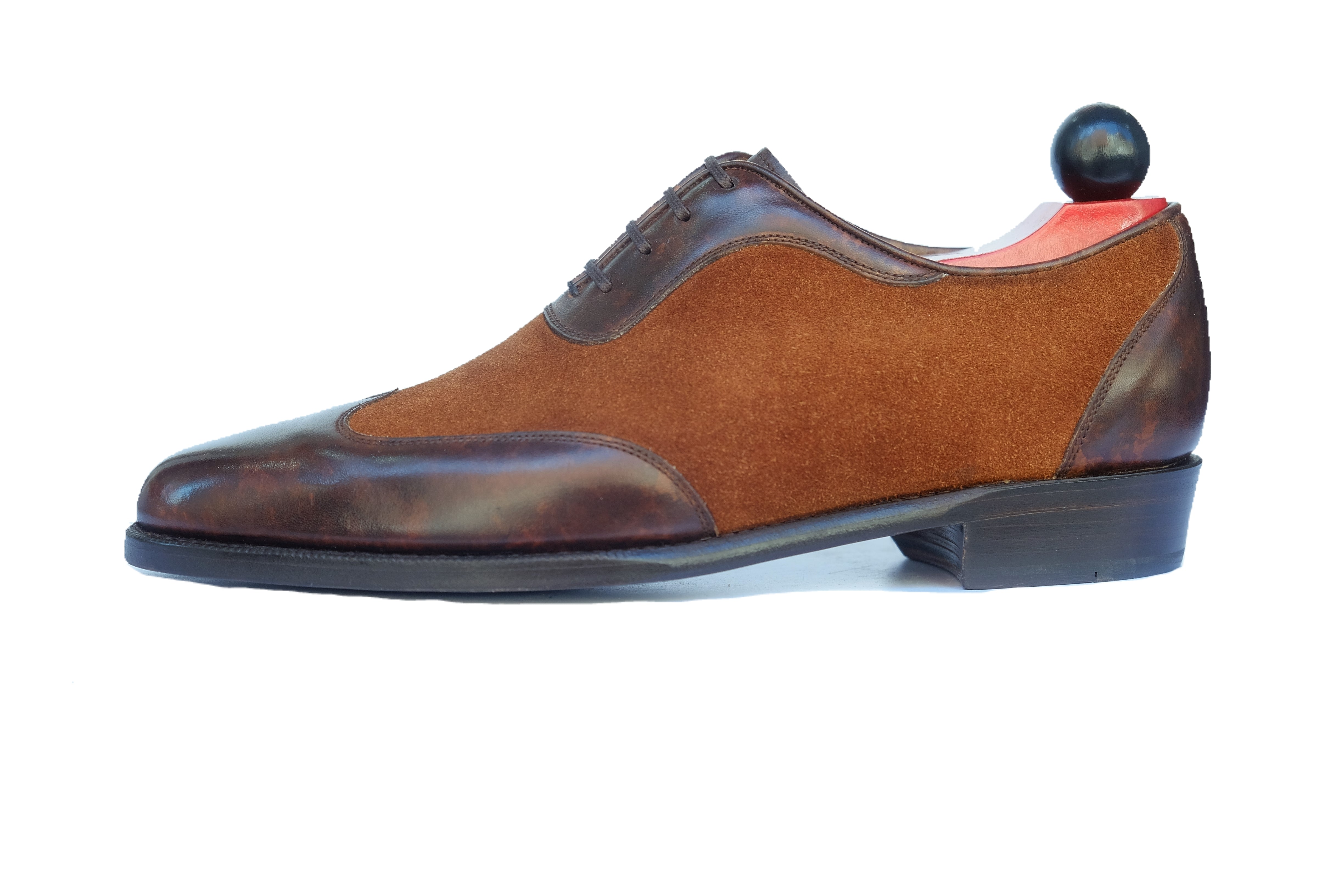 Rainier - MTO - Dark Brown Marble Patina / Snuff Suede - JKF Last - Single Leather Sole-Made To Order Austerity Brogue Adelaide Oxfords-J.FitzPatrick Footwear