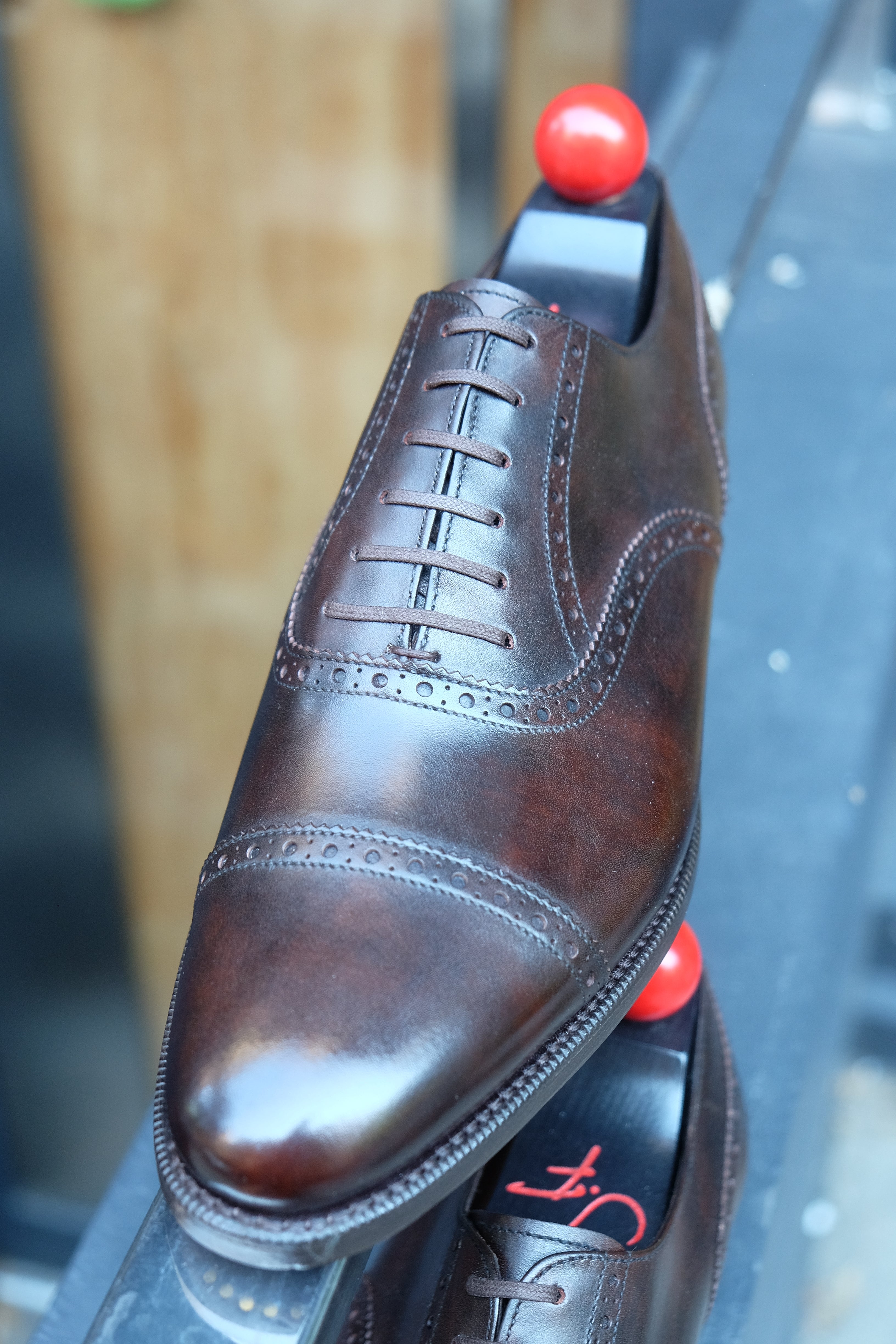 Redmond - MTO - Dark Brown Museum Calf - TMG Last - Single Leather Sole-Made To Order Captoe Cap Toe Brogue Oxfords-J.FitzPatrick Footwear