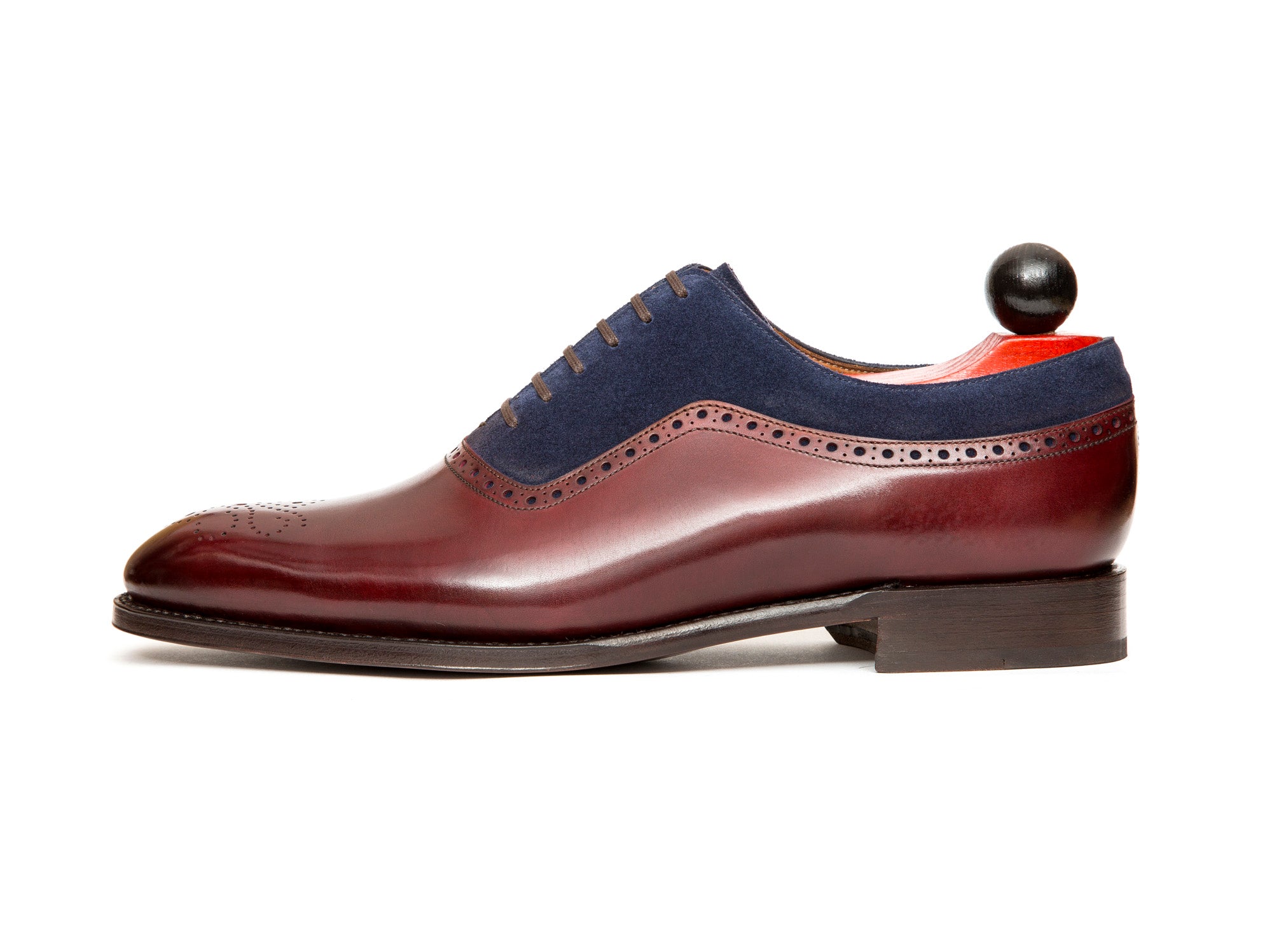 Roosevelt - MTO - Burgundy Calf / Dark Blue Suede - NGT Last - Single Leather Sole-Made To Order Medallion Adelaide Brogue Oxfords-J.FitzPatrick Footwear