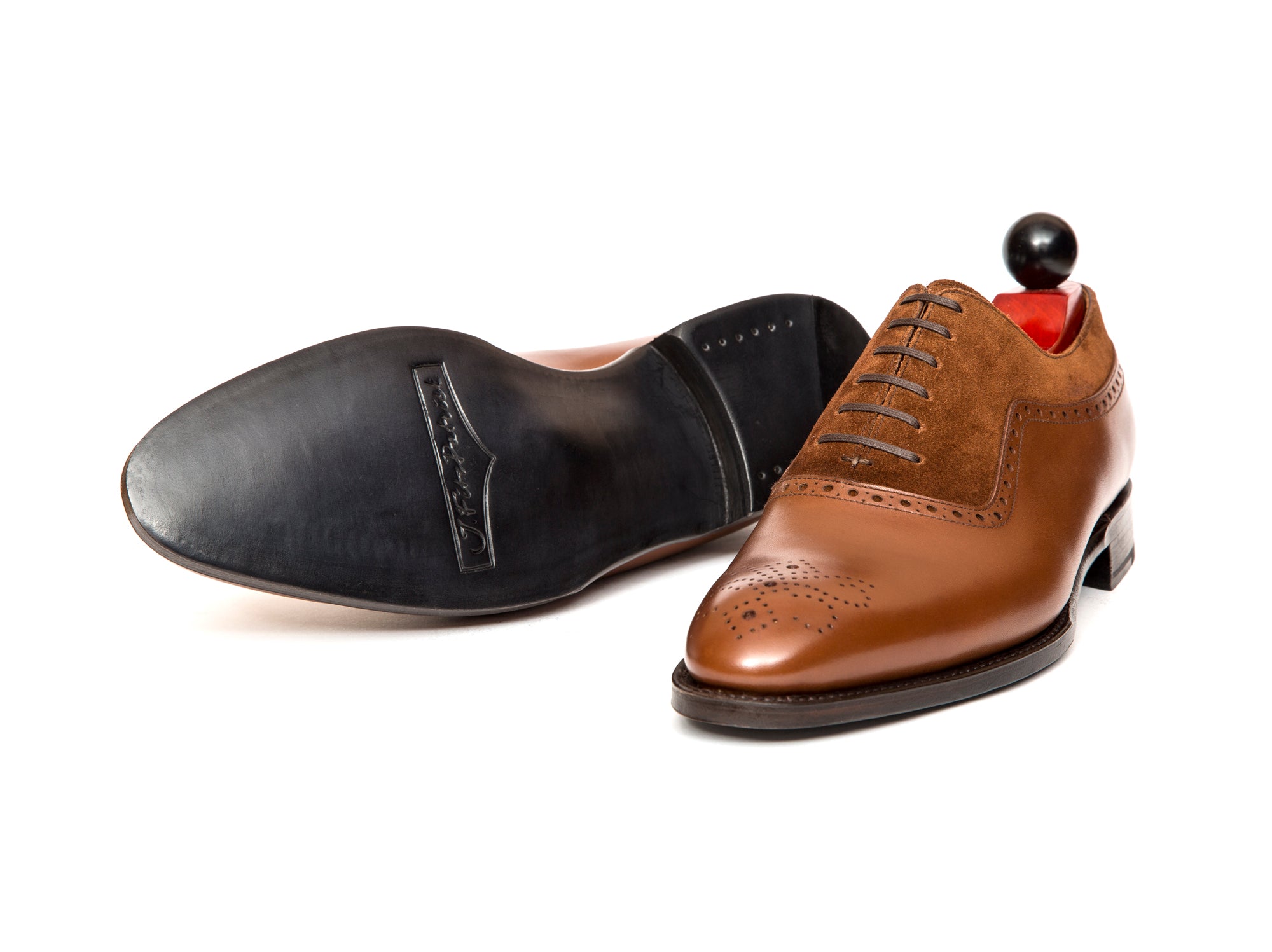 Roosevelt - MTO - Caramel Calf / Snuff Suede - NGT Last - Single Leather Sole-Made To Order Medallion Adelaide Brogue Oxfords-J.FitzPatrick Footwear