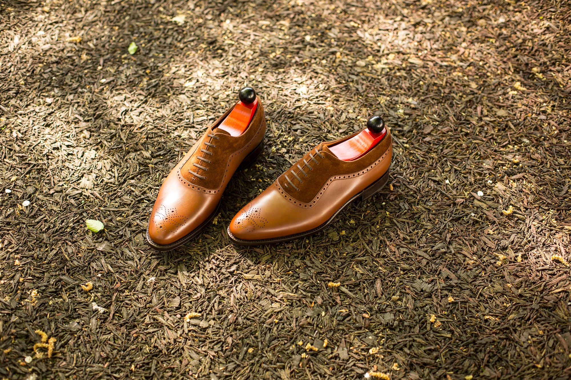 Roosevelt - MTO - Caramel Calf / Snuff Suede - NGT Last - Single Leather Sole-Made To Order Medallion Adelaide Brogue Oxfords-J.FitzPatrick Footwear