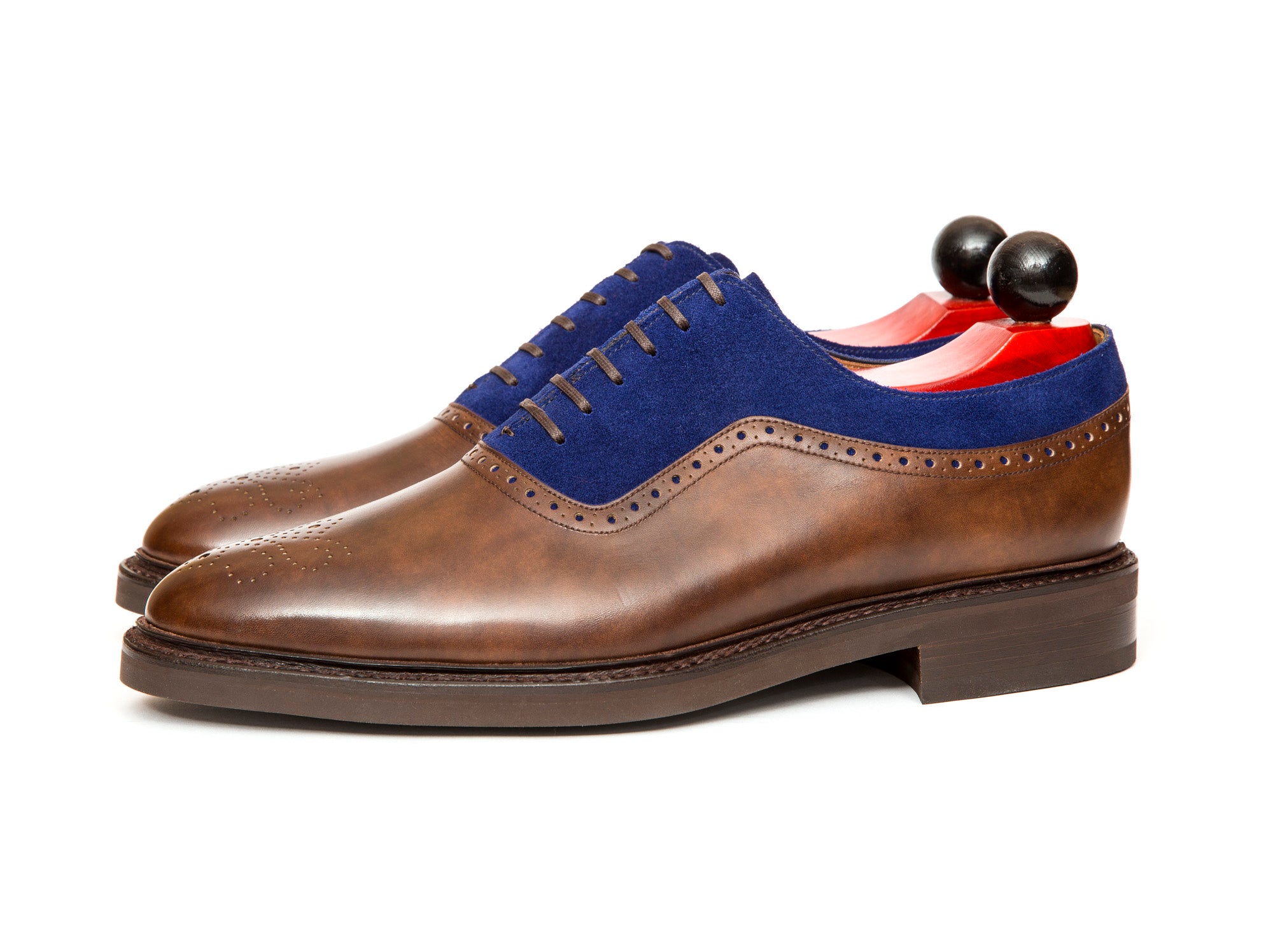 Roosevelt - MTO - Copper Museum Calf / Vivid Blue Suede - TMG Last - Country Rubber Sole-Made To Order Medallion Adelaide Brogue Oxfords-J.FitzPatrick Footwear