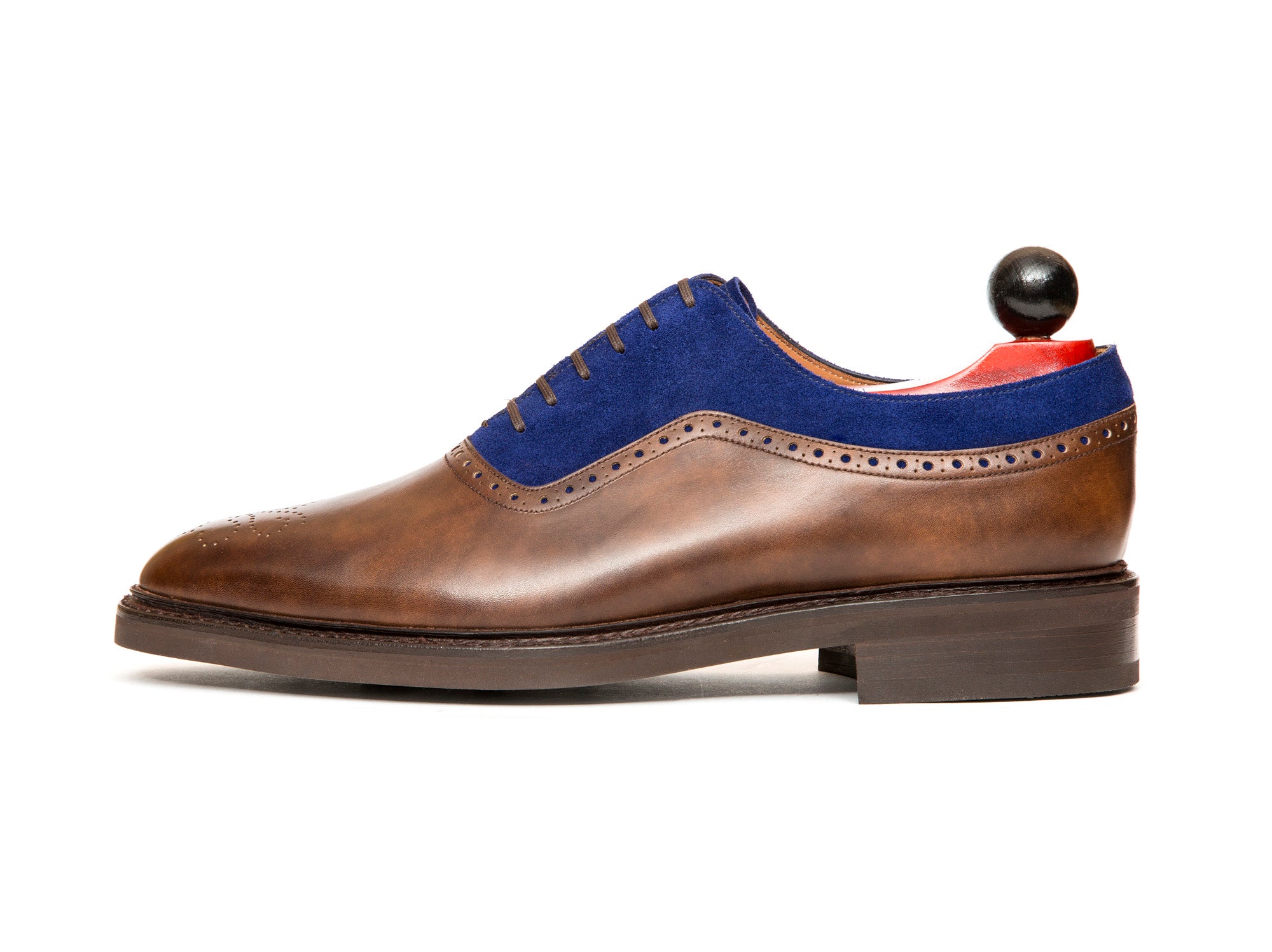 Roosevelt - MTO - Copper Museum Calf / Vivid Blue Suede - TMG Last - Country Rubber Sole-Made To Order Medallion Adelaide Brogue Oxfords-J.FitzPatrick Footwear