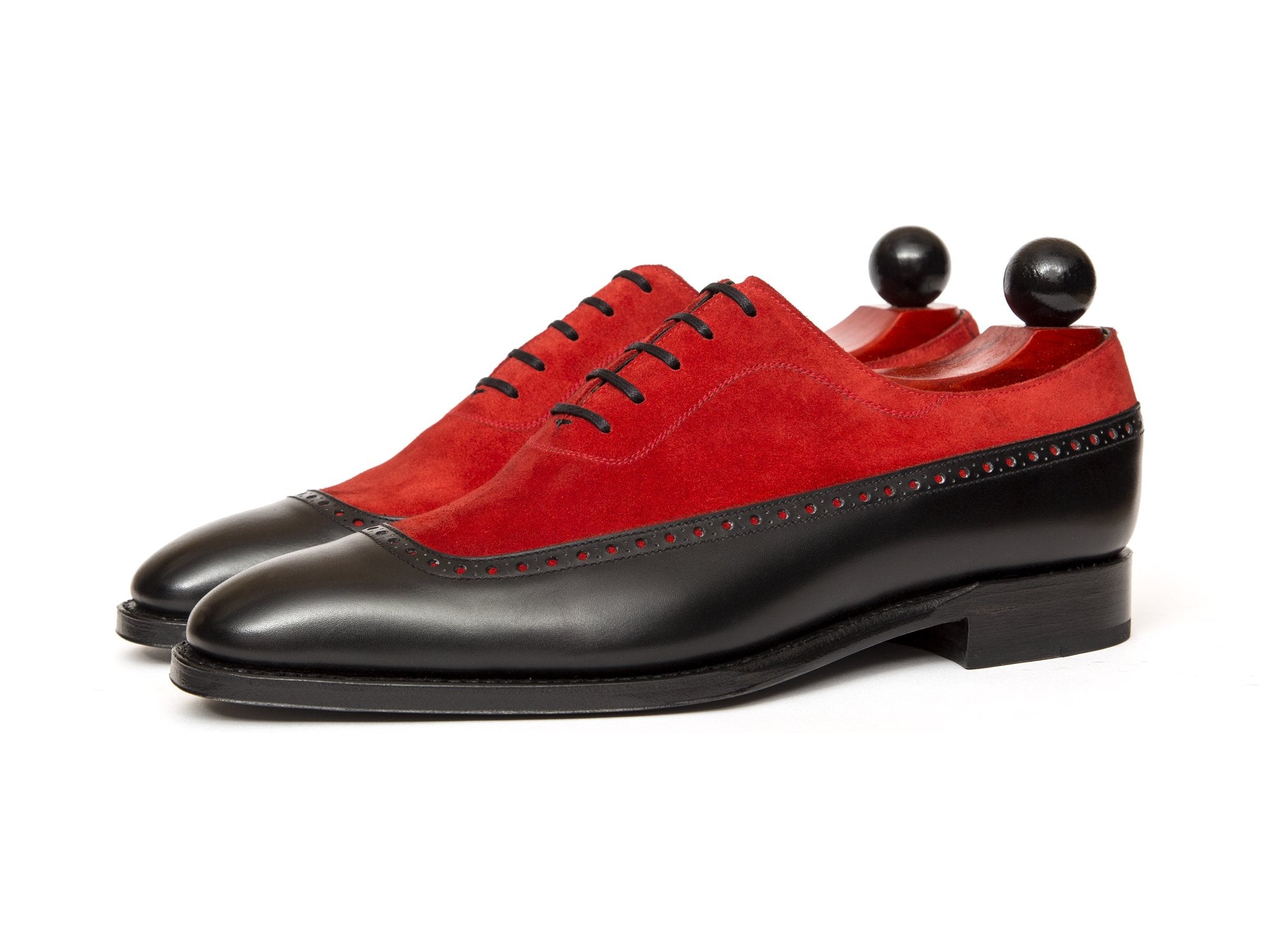Sebastien - MTO - Black Calf / Red Suede - LPB Last - Single Leather Sole-Made To Order U Wing Longwing Brogue Adelaide Oxfords-J.FitzPatrick Footwear