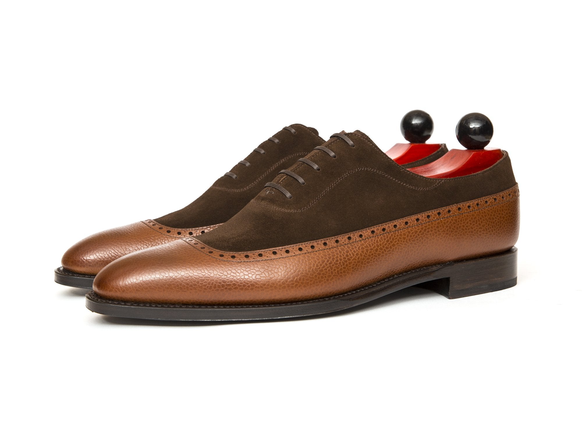 Sebastien - MTO - Tan Soft Grain / Dark Brown Suede - LPB Last - Single Leather Sole-Made To Order U Wing Longwing Brogue Adelaide Oxfords-J.FitzPatrick Footwear