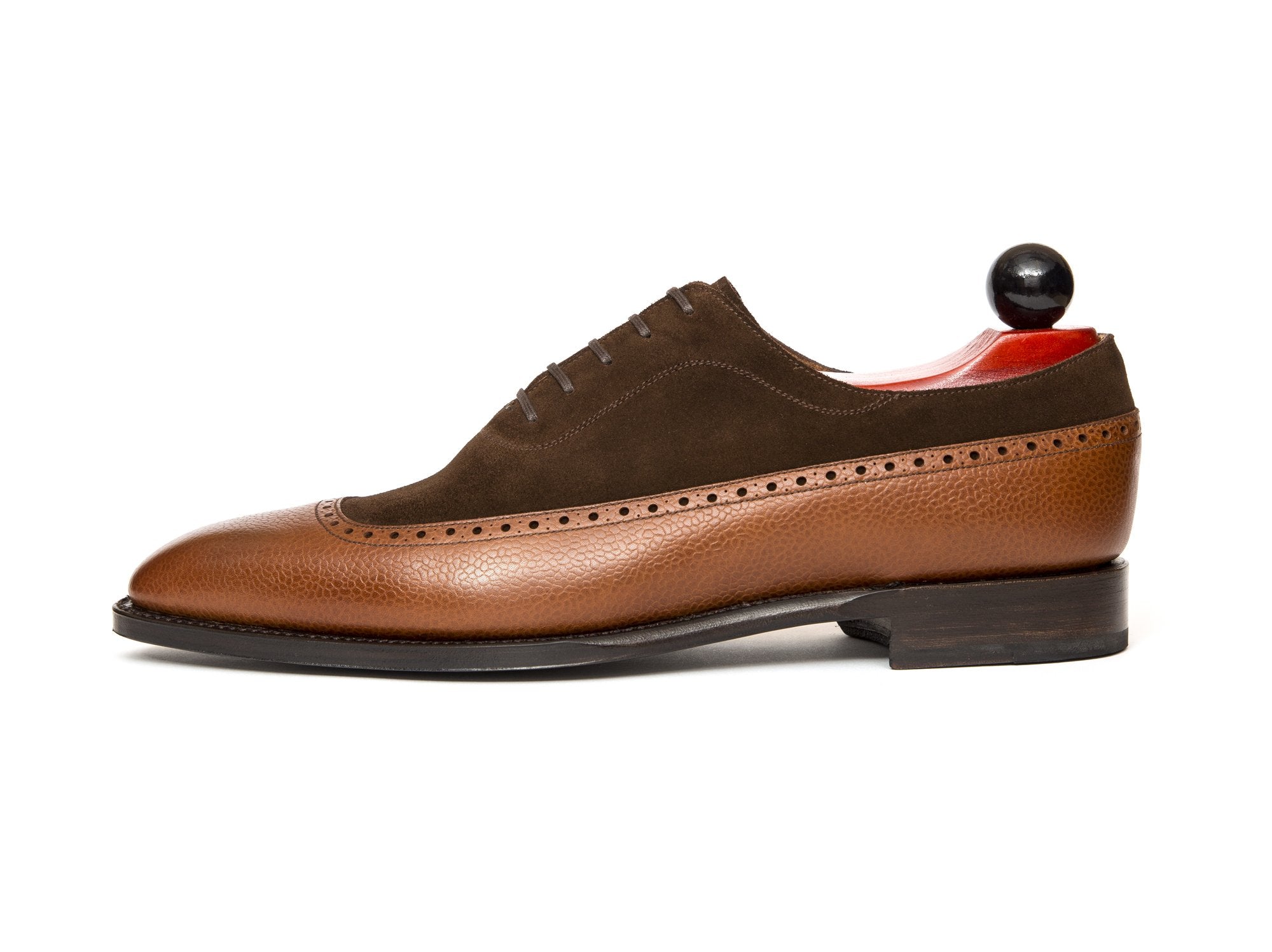 Sebastien - MTO - Tan Soft Grain / Dark Brown Suede - LPB Last - Single Leather Sole-Made To Order U Wing Longwing Brogue Adelaide Oxfords-J.FitzPatrick Footwear