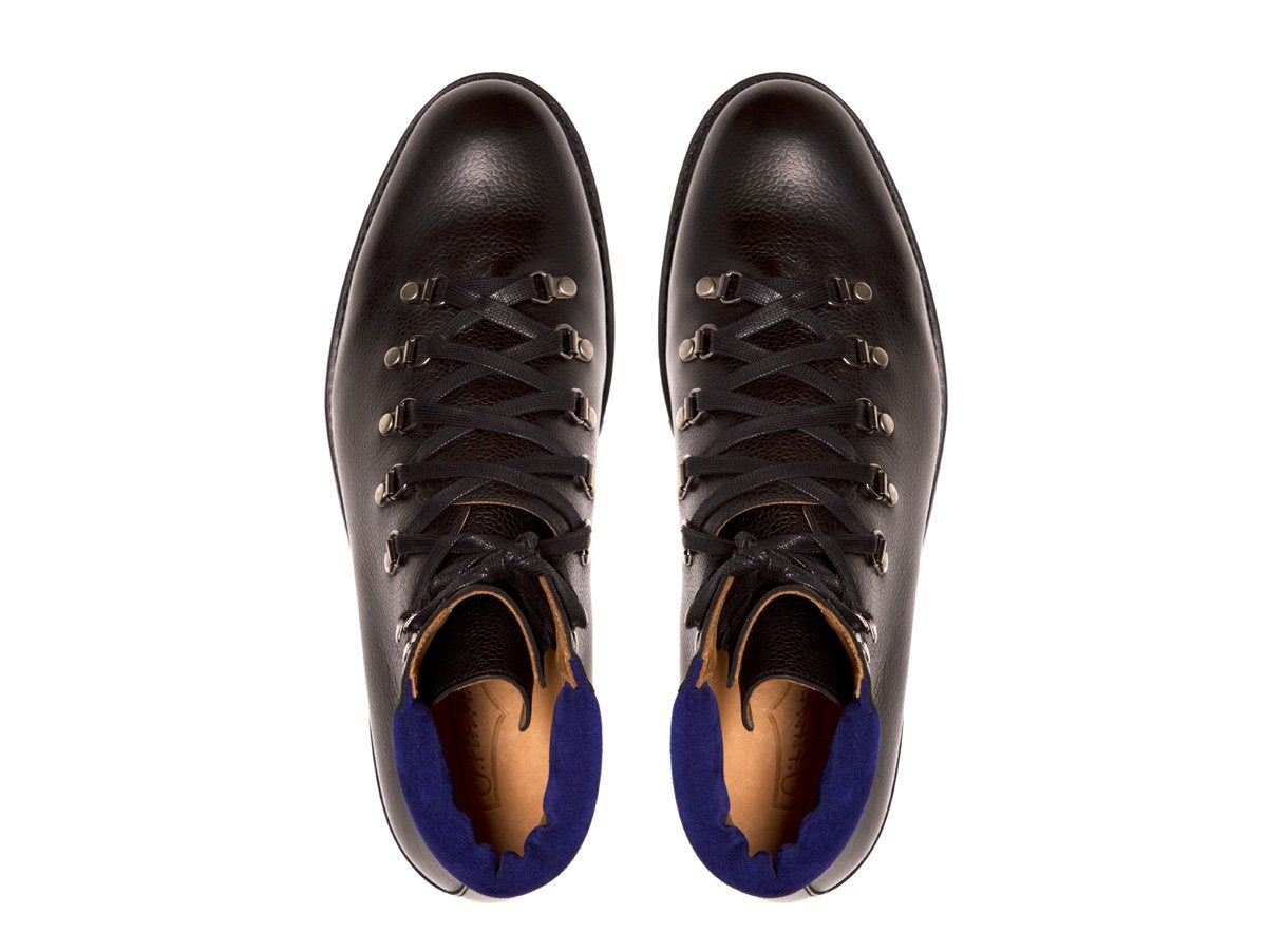Snoqualmie - MTO - Black Soft Grain / Vivid Blue Suede - NJF Last - Rugged Rubber Sole w/ Stormwelt-Made To Order Alpine Hiker Boots-J.FitzPatrick Footwear