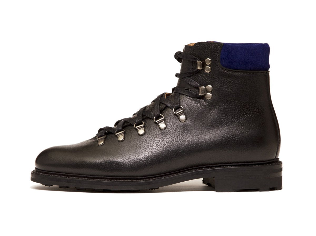 Snoqualmie - MTO - Black Soft Grain / Vivid Blue Suede - NJF Last - Rugged Rubber Sole w/ Stormwelt-Made To Order Alpine Hiker Boots-J.FitzPatrick Footwear