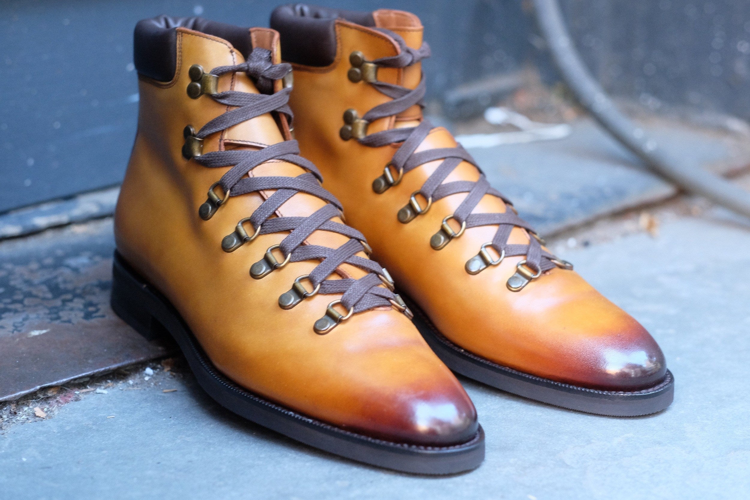 Snoqualmie - MTO - Shaded Tan Calf - TMG Last - Double City Rubber Sole-Made To Order Alpine Hiker Boots-J.FitzPatrick Footwear