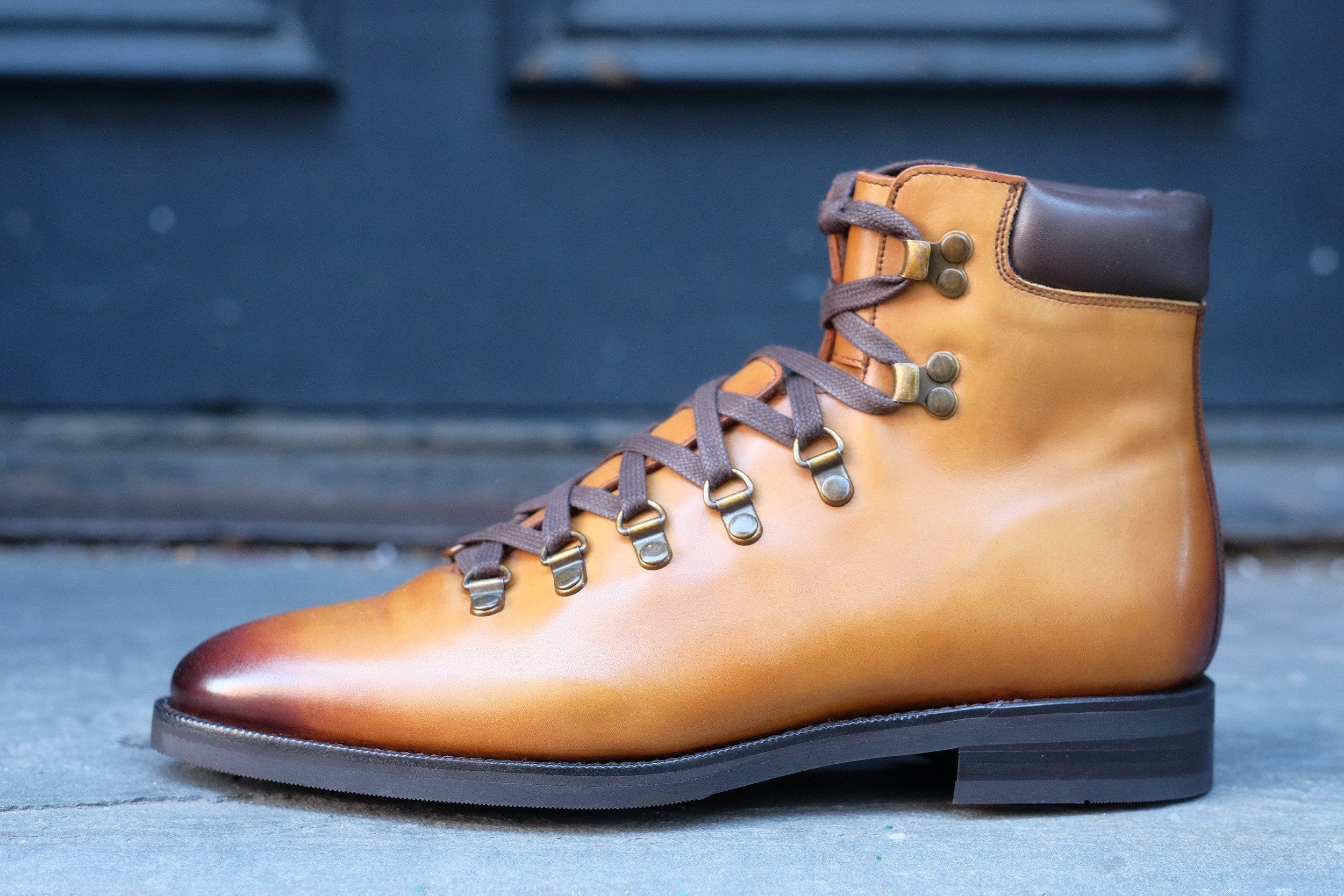 Snoqualmie - MTO - Shaded Tan Calf - TMG Last - Double City Rubber Sole-Made To Order Alpine Hiker Boots-J.FitzPatrick Footwear