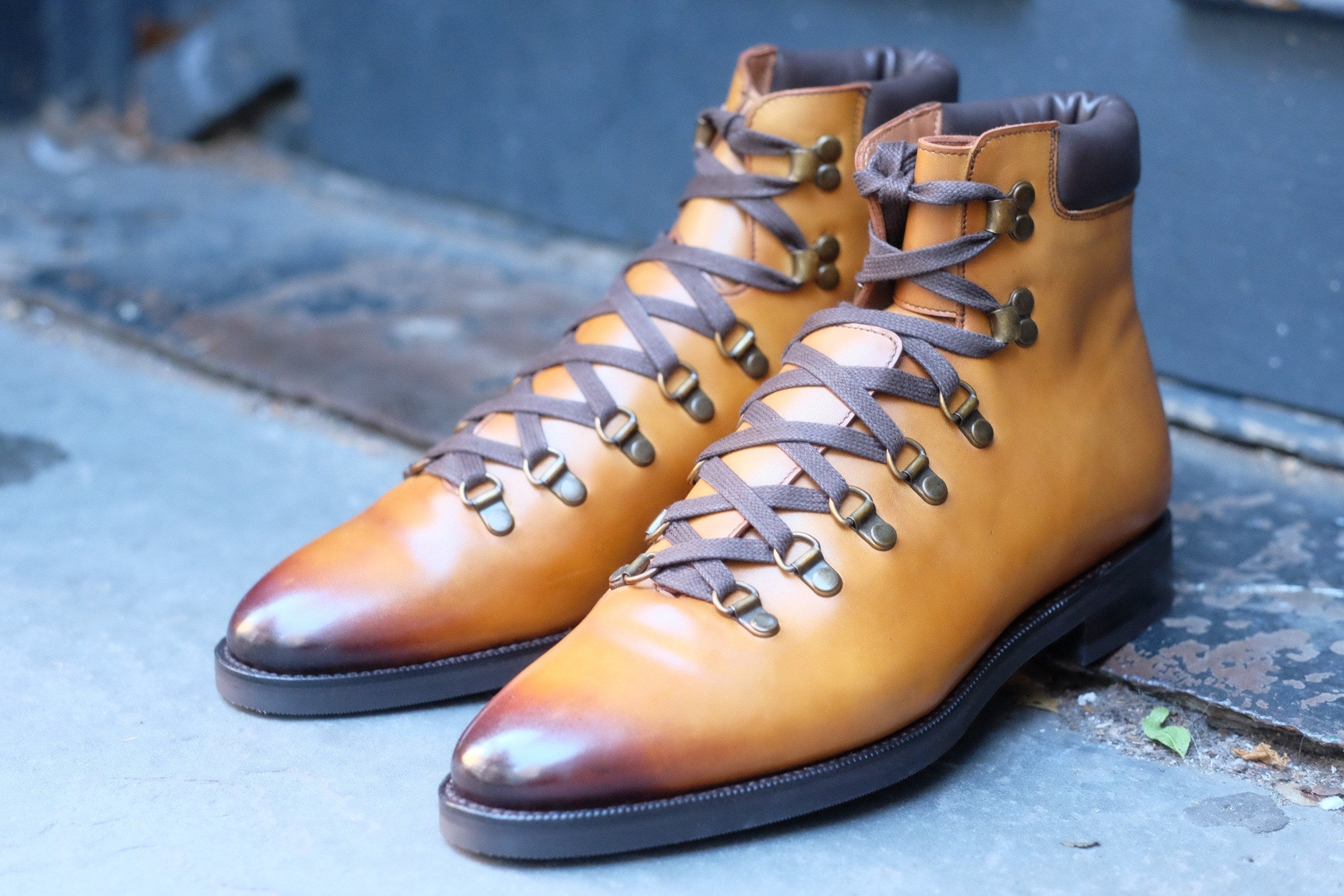 Snoqualmie - MTO - Shaded Tan Calf - TMG Last - Double City Rubber Sole-Made To Order Alpine Hiker Boots-J.FitzPatrick Footwear