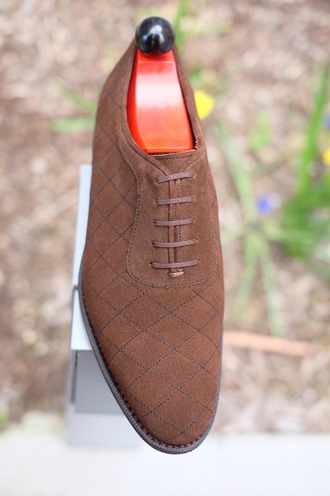 Spokane - MTO - Quilted Dark Brown Suede - TMG Last - City Rubber Sole-Made To Order Quilted Adelaide Oxfords-J.FitzPatrick Footwear