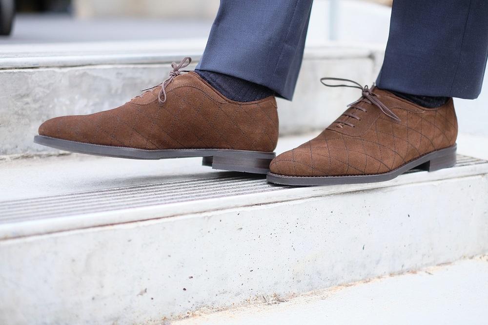 Spokane - MTO - Quilted Dark Brown Suede - TMG Last - City Rubber Sole-Made To Order Quilted Adelaide Oxfords-J.FitzPatrick Footwear