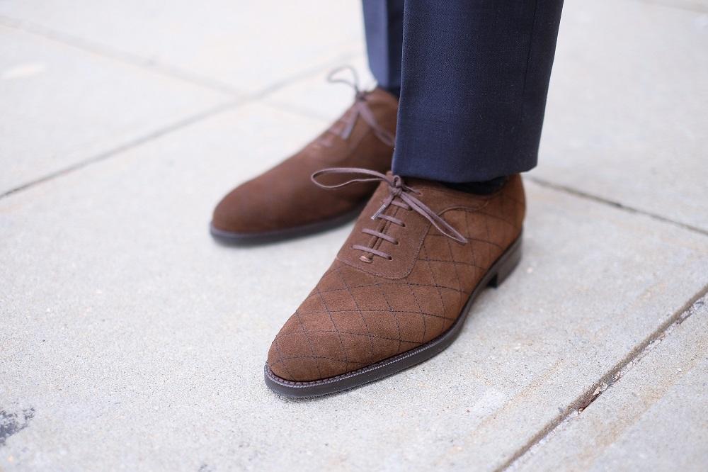 Spokane - MTO - Quilted Dark Brown Suede - TMG Last - City Rubber Sole-Made To Order Quilted Adelaide Oxfords-J.FitzPatrick Footwear