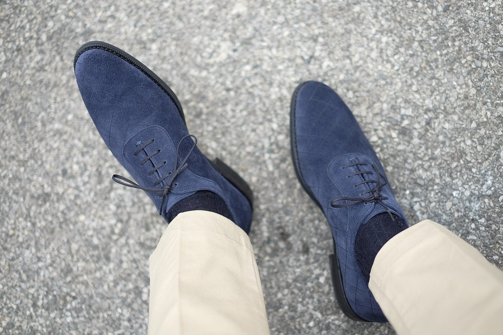 Spokane - MTO - Quilted Navy Suede - TMG Last - City Rubber Sole-Made To Order Quilted Adelaide Oxfords-J.FitzPatrick Footwear