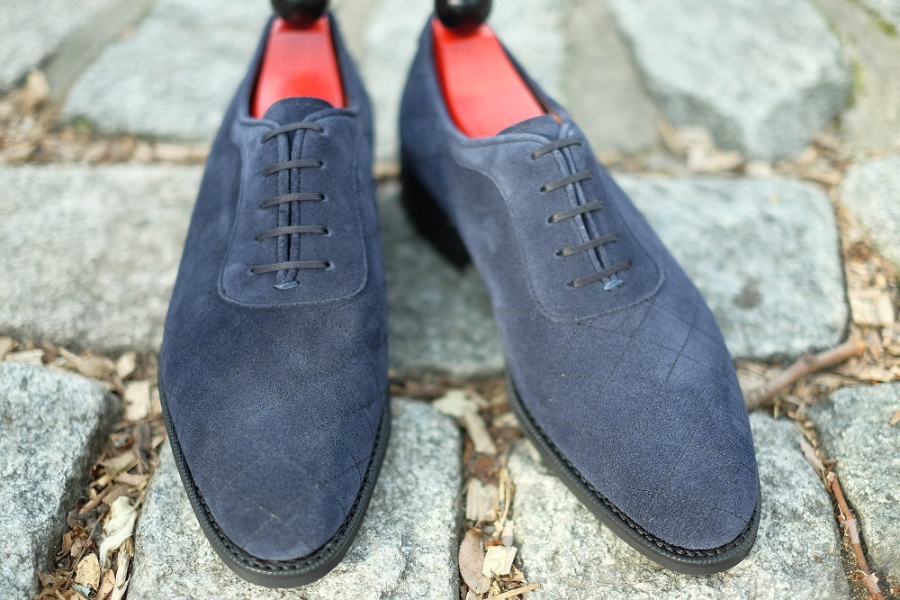 Spokane - MTO - Quilted Navy Suede - TMG Last - City Rubber Sole-Made To Order Quilted Adelaide Oxfords-J.FitzPatrick Footwear