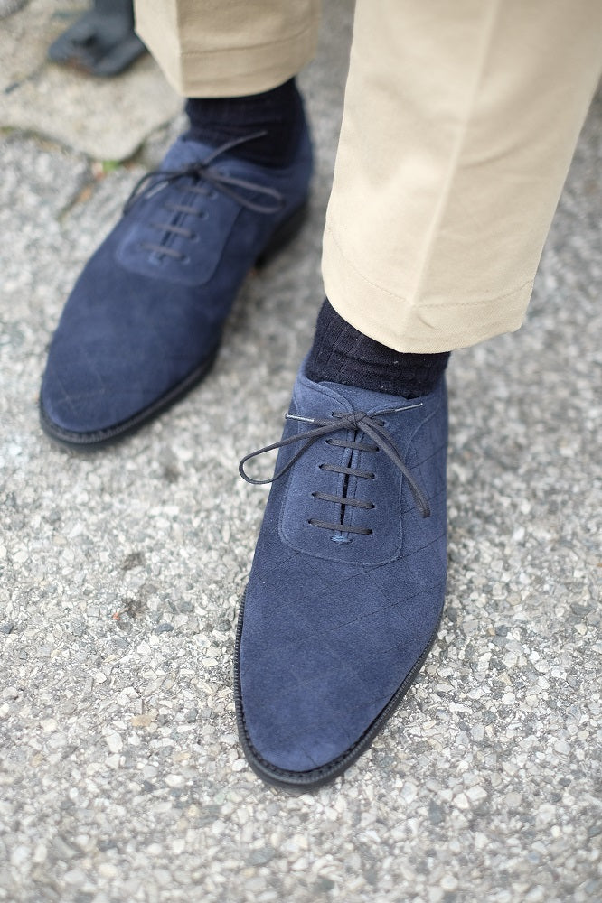 Spokane - MTO - Quilted Navy Suede - TMG Last - City Rubber Sole-Made To Order Quilted Adelaide Oxfords-J.FitzPatrick Footwear