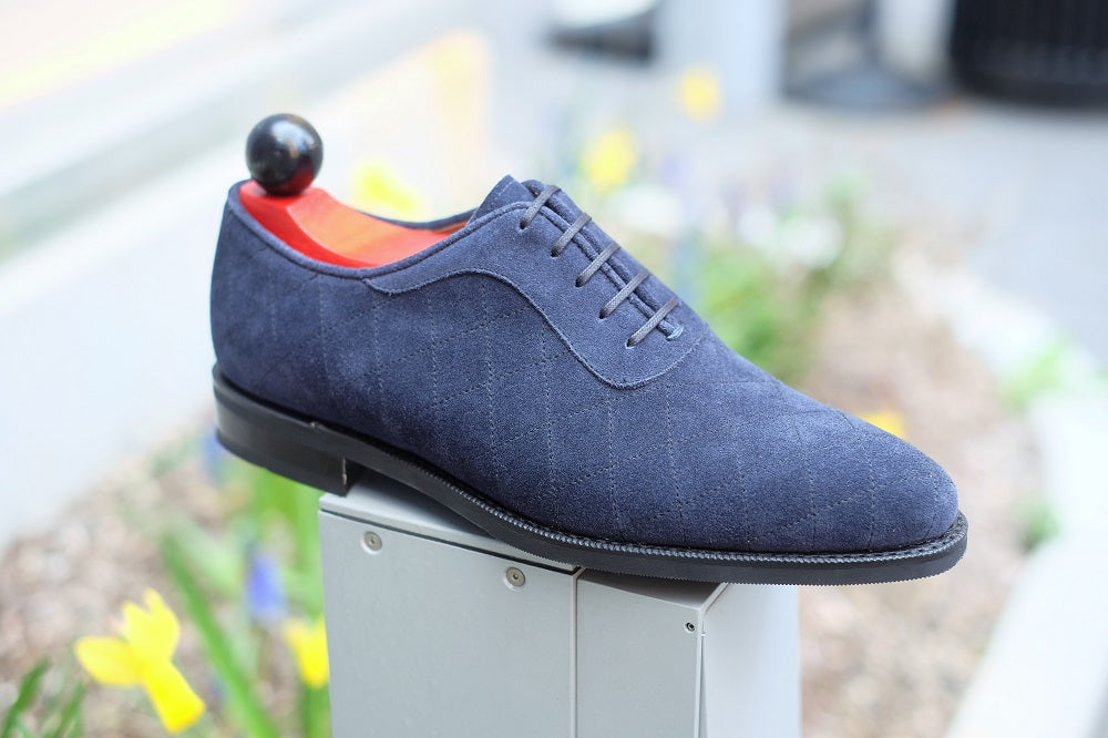 Spokane - MTO - Quilted Navy Suede - TMG Last - City Rubber Sole-Made To Order Quilted Adelaide Oxfords-J.FitzPatrick Footwear