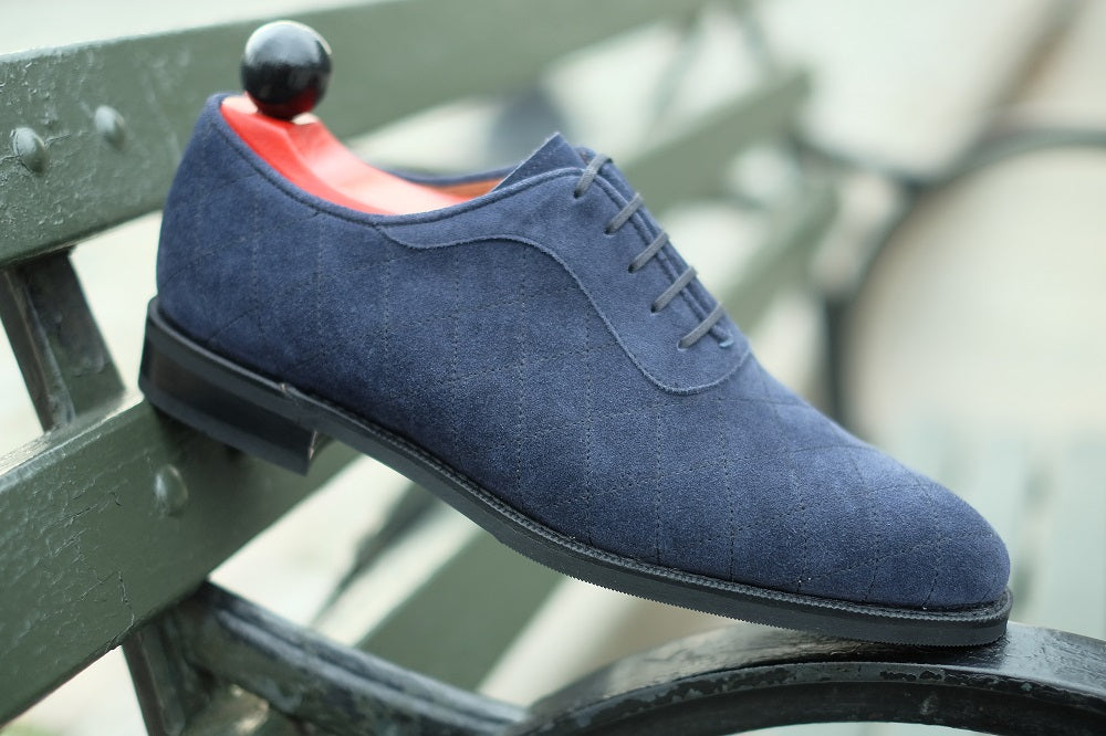 Spokane - MTO - Quilted Navy Suede - TMG Last - City Rubber Sole-Made To Order Quilted Adelaide Oxfords-J.FitzPatrick Footwear