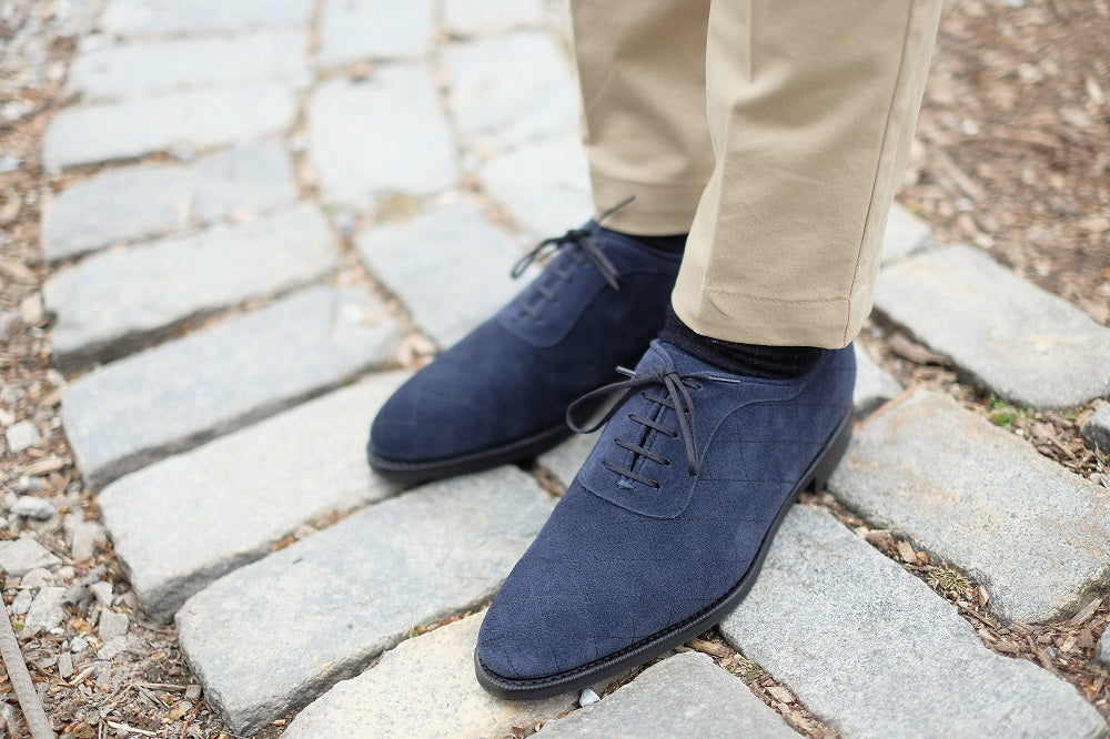 Spokane - MTO - Quilted Navy Suede - TMG Last - City Rubber Sole-Made To Order Quilted Adelaide Oxfords-J.FitzPatrick Footwear