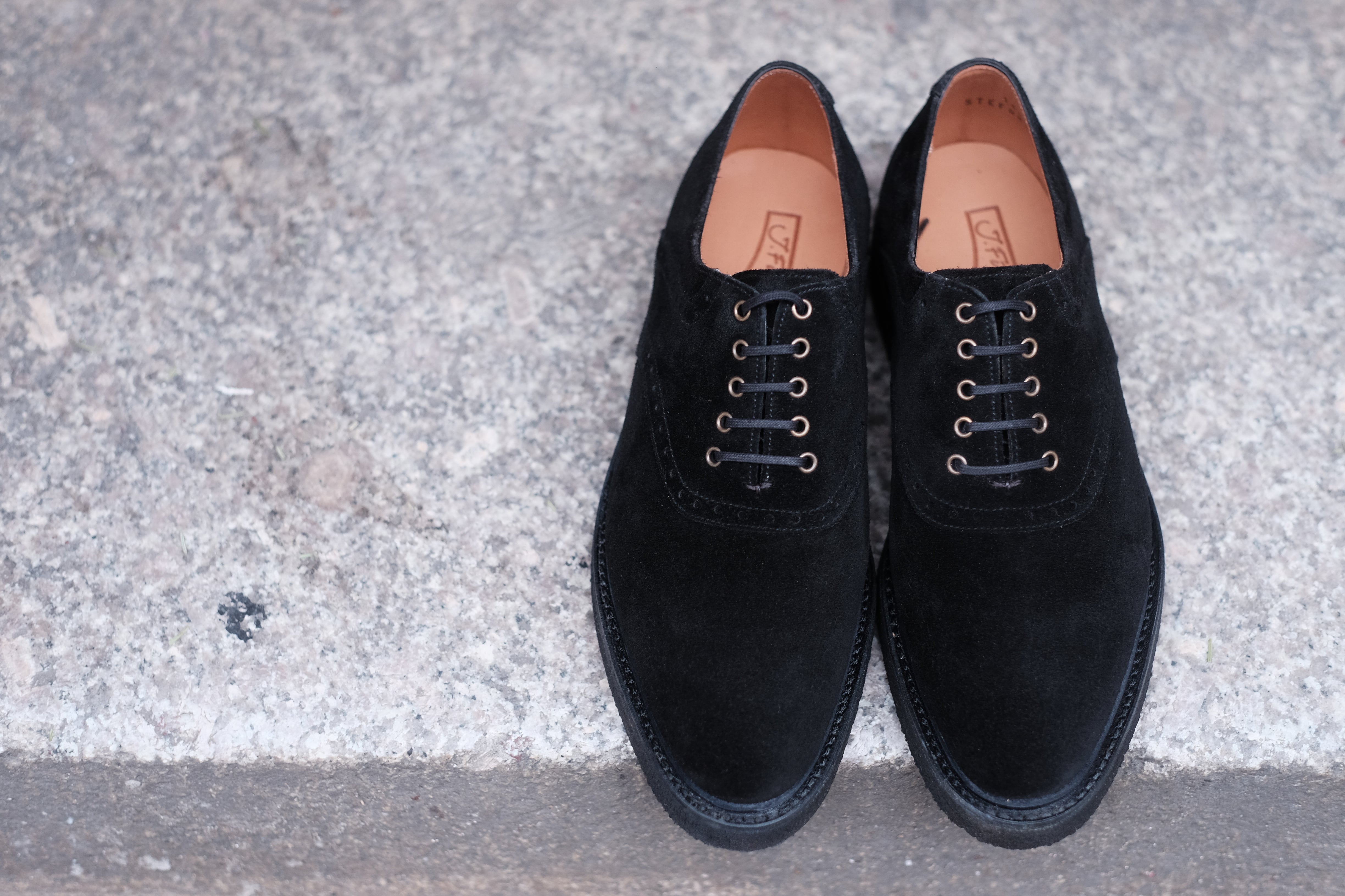 Stefano Redux - MTO - Black Suede / Brass Eyelets - TMG Last - Storm Welt - Black Crepe Sole-Made To Order Saddle Shoe Spectator Oxfords-J.FitzPatrick Footwear