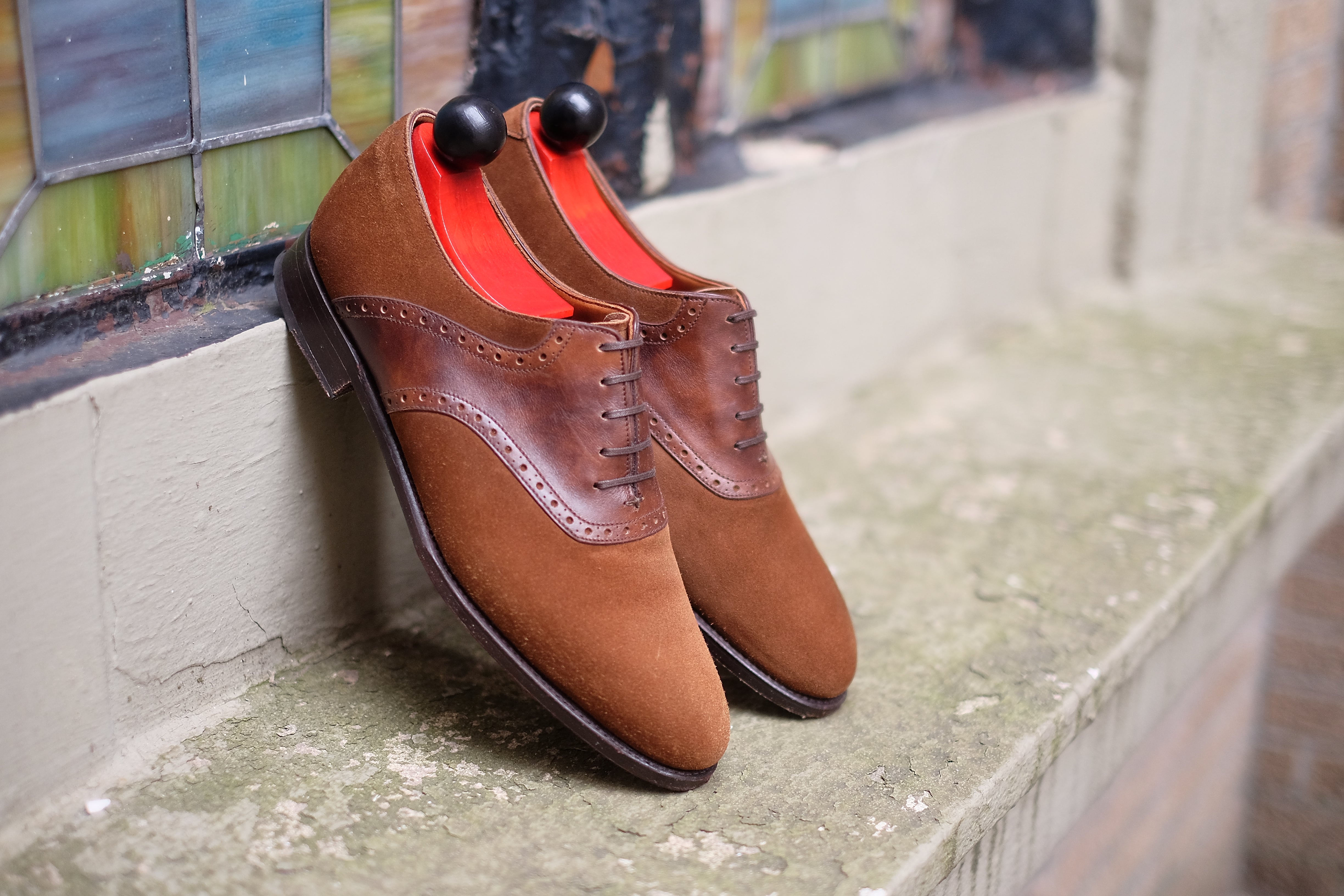 Stefano Redux - MTO - Snuff Suede / Copper Museum Calf - TMG Last - Single Leather Sole-Made To Order Saddle Shoe Spectator Oxfords-J.FitzPatrick Footwear