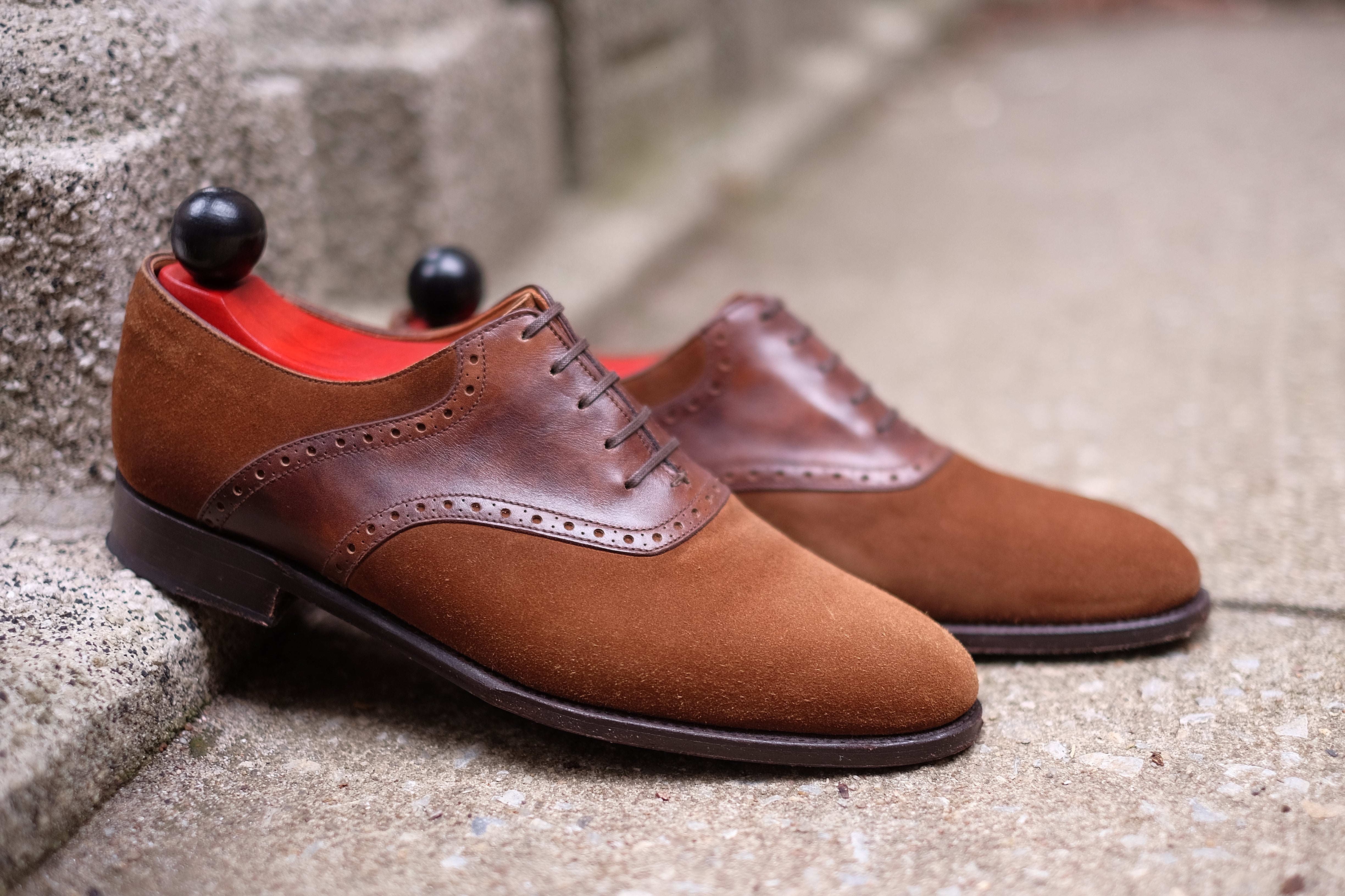 Stefano Redux - MTO - Snuff Suede / Copper Museum Calf - TMG Last - Single Leather Sole-Made To Order Saddle Shoe Spectator Oxfords-J.FitzPatrick Footwear