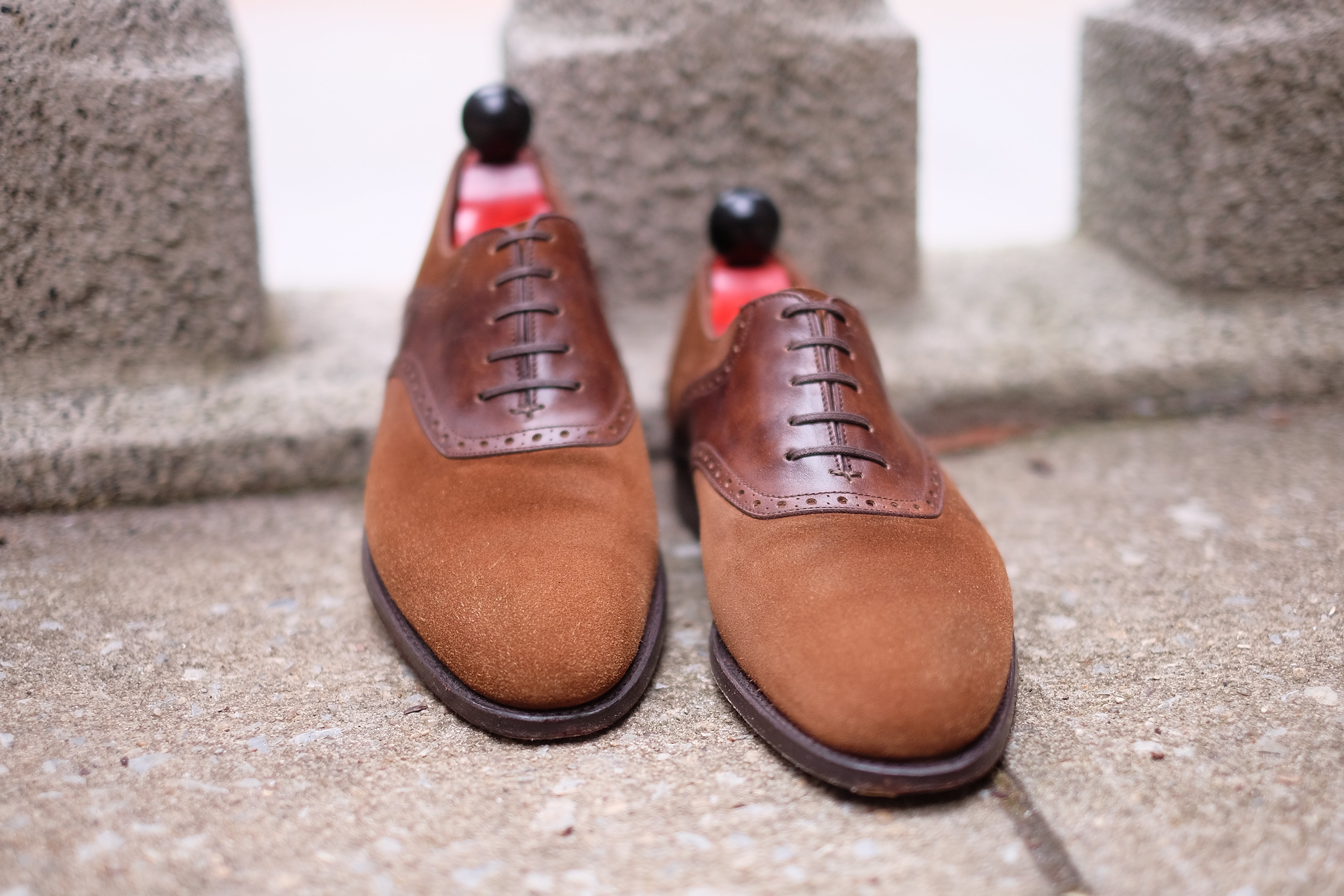 Stefano Redux - MTO - Snuff Suede / Copper Museum Calf - TMG Last - Single Leather Sole-Made To Order Saddle Shoe Spectator Oxfords-J.FitzPatrick Footwear