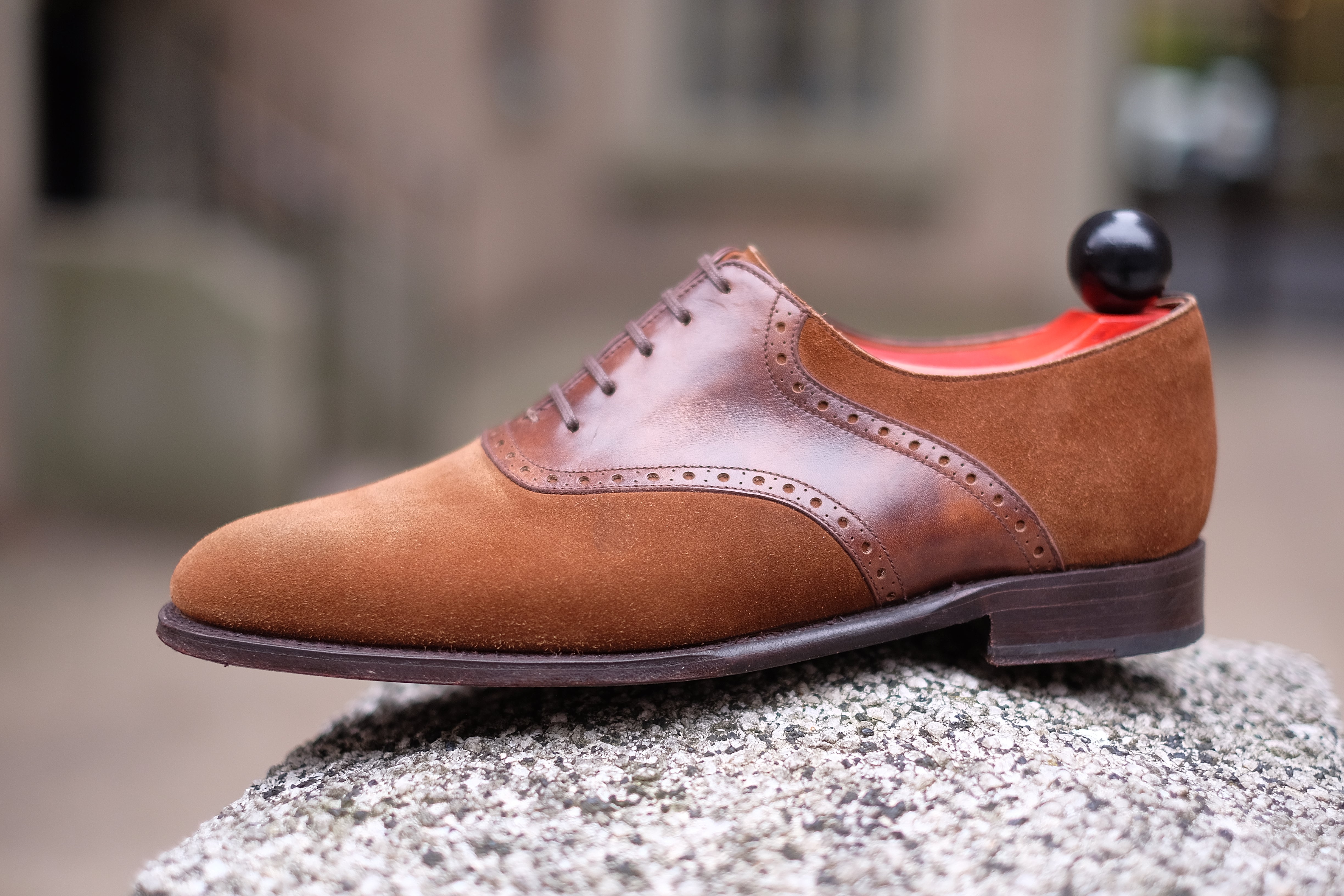 Stefano Redux - MTO - Snuff Suede / Copper Museum Calf - TMG Last - Single Leather Sole-Made To Order Saddle Shoe Spectator Oxfords-J.FitzPatrick Footwear