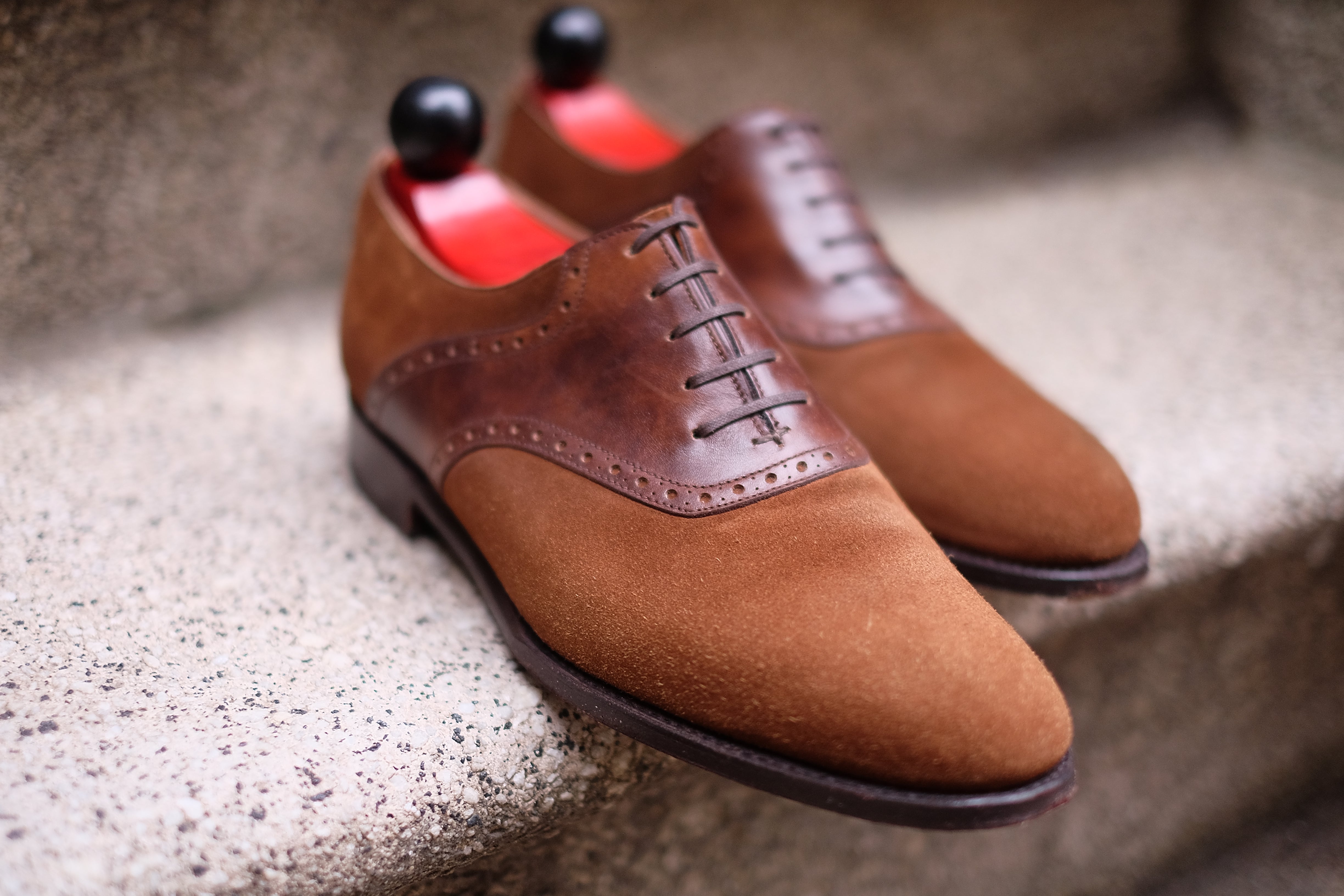 Stefano Redux - MTO - Snuff Suede / Copper Museum Calf - TMG Last - Single Leather Sole-Made To Order Saddle Shoe Spectator Oxfords-J.FitzPatrick Footwear