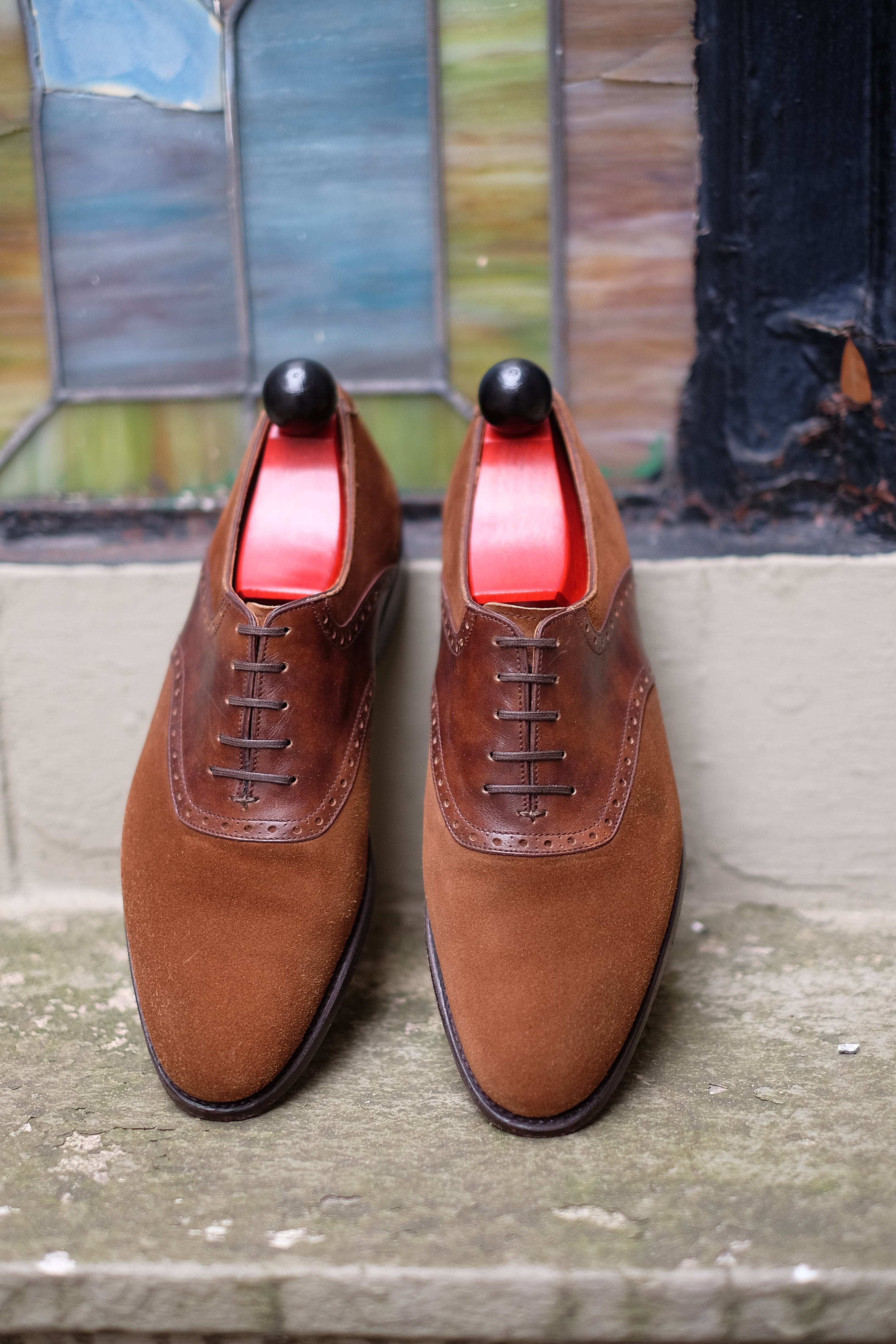 Stefano Redux - MTO - Snuff Suede / Copper Museum Calf - TMG Last - Single Leather Sole-Made To Order Saddle Shoe Spectator Oxfords-J.FitzPatrick Footwear