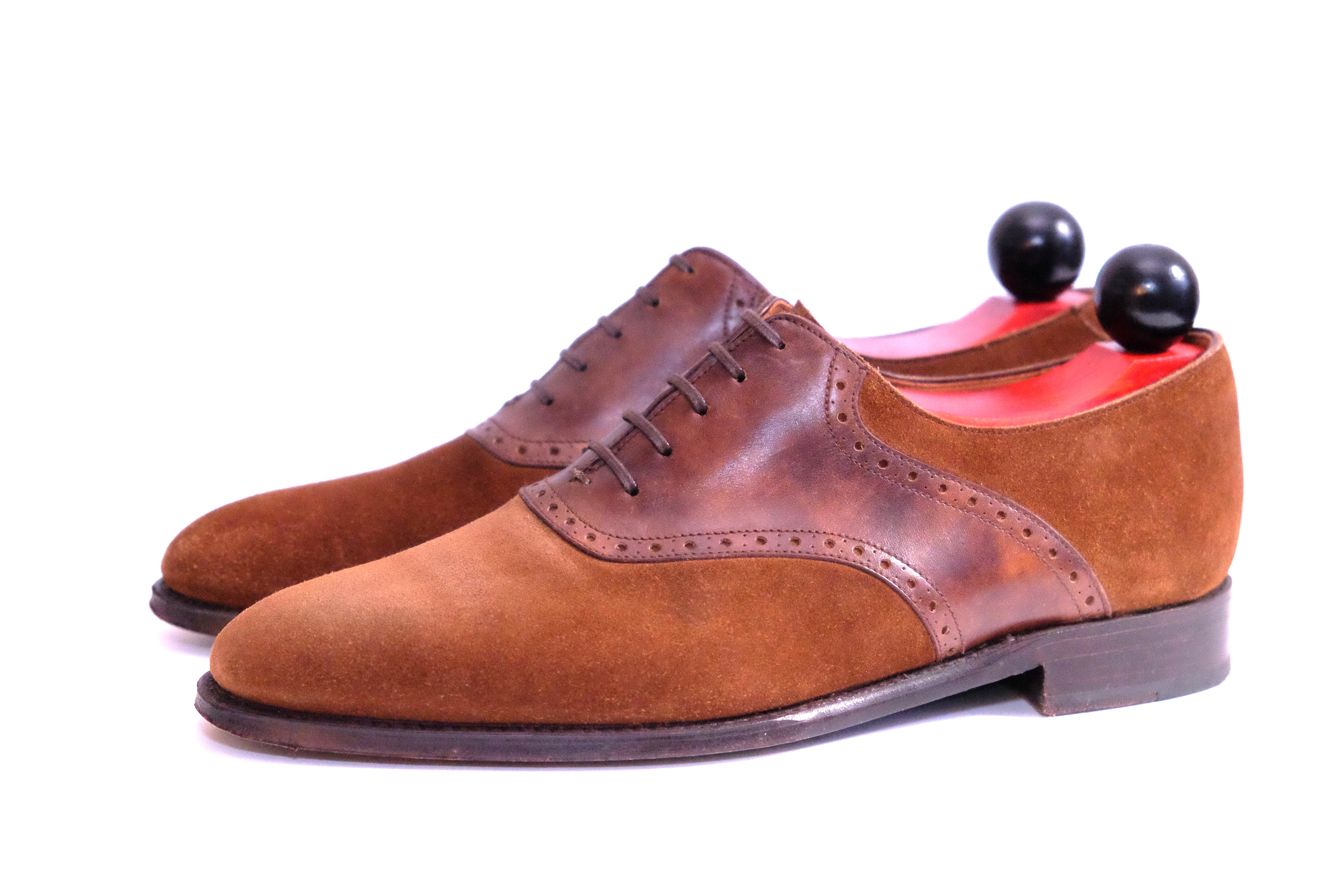 Stefano Redux - MTO - Snuff Suede / Copper Museum Calf - TMG Last - Single Leather Sole-Made To Order Saddle Shoe Spectator Oxfords-J.FitzPatrick Footwear