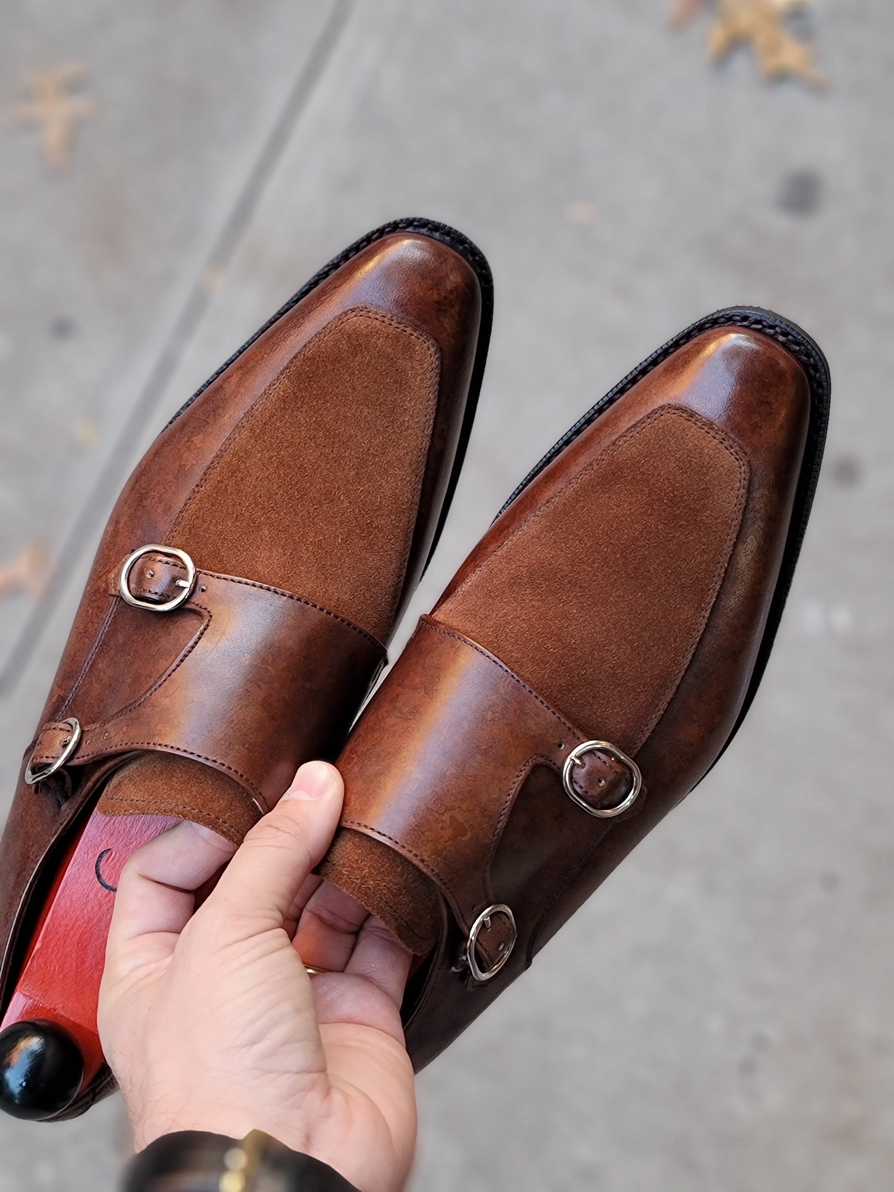 Sumner - MTO - Copper Marble Patina / Snuff Suede-Made To Order Double Monkstrap Spectator-J.FitzPatrick Footwear