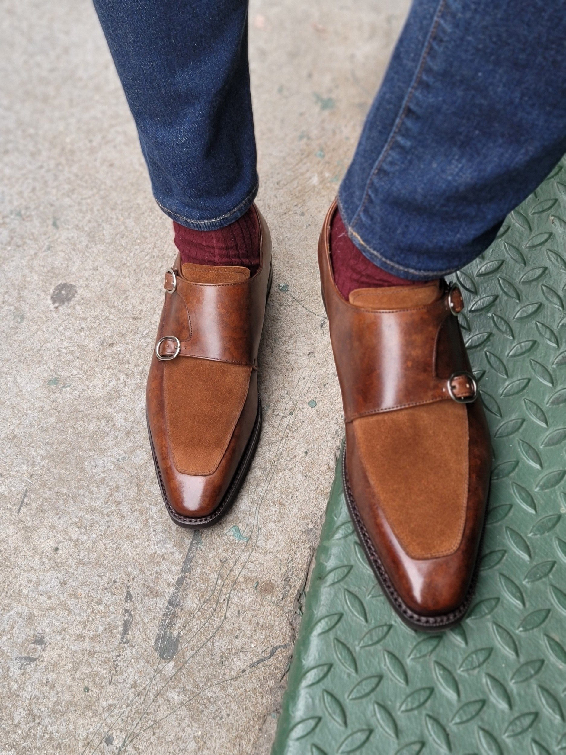 Sumner - MTO - Copper Marble Patina / Snuff Suede-Made To Order Double Monkstrap Spectator-J.FitzPatrick Footwear