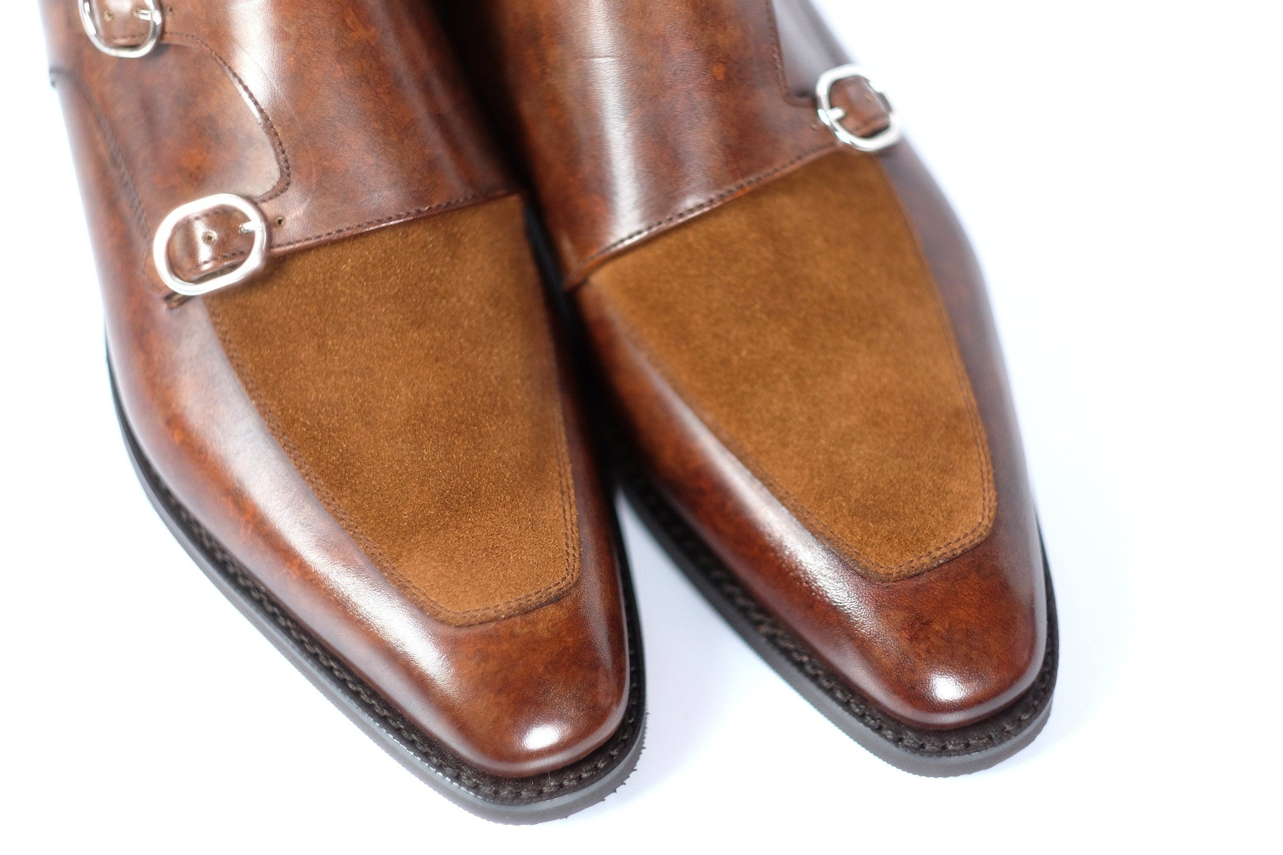 Sumner - MTO - Copper Marble Patina / Snuff Suede-Made To Order Double Monkstrap Spectator-J.FitzPatrick Footwear