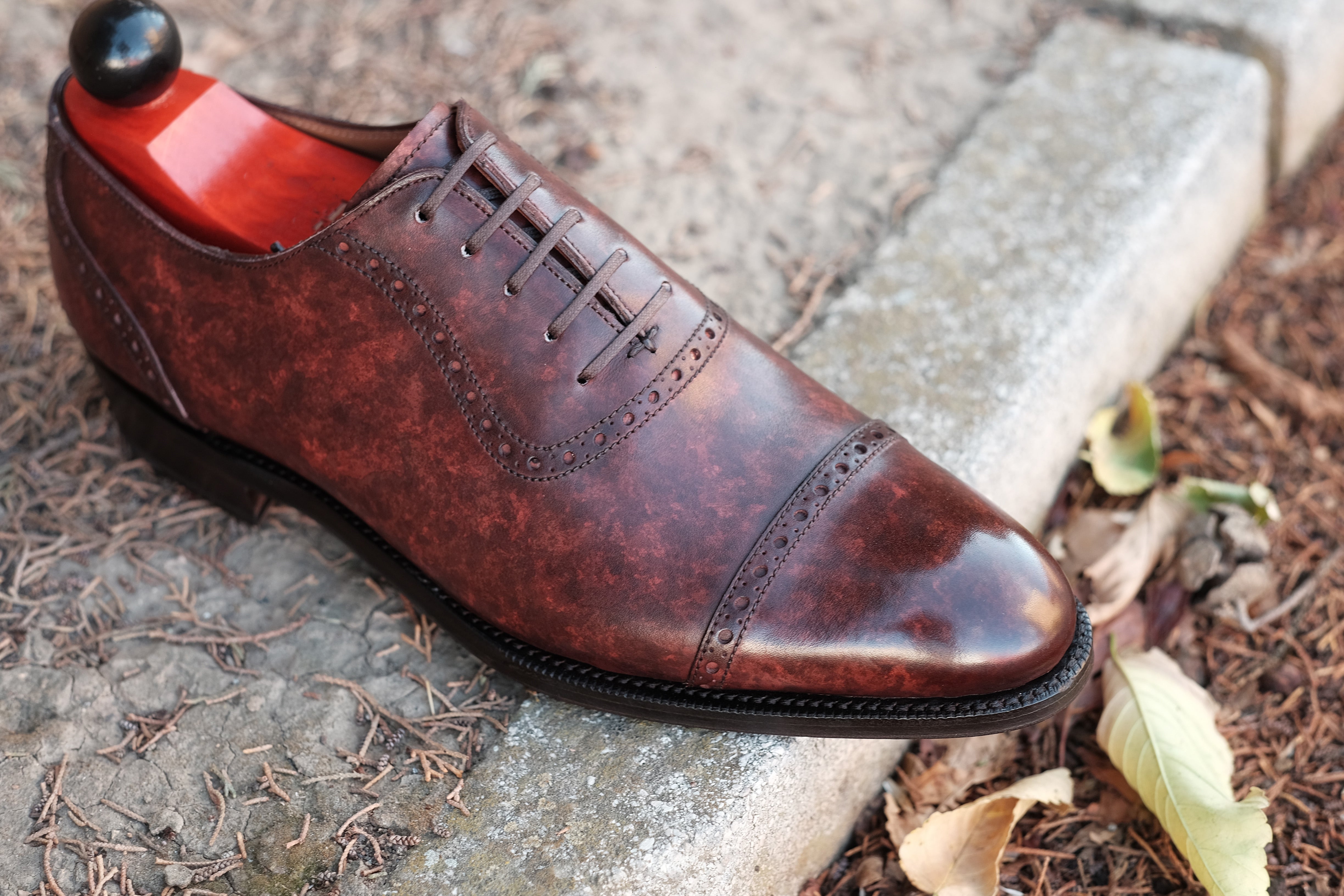 Sunnyside - MTO - Walnut Marble Patina - TMG Last - Single Leather Sole-Made To Order Captoe Cap Toe Brogue Oxfords-J.FitzPatrick Footwear