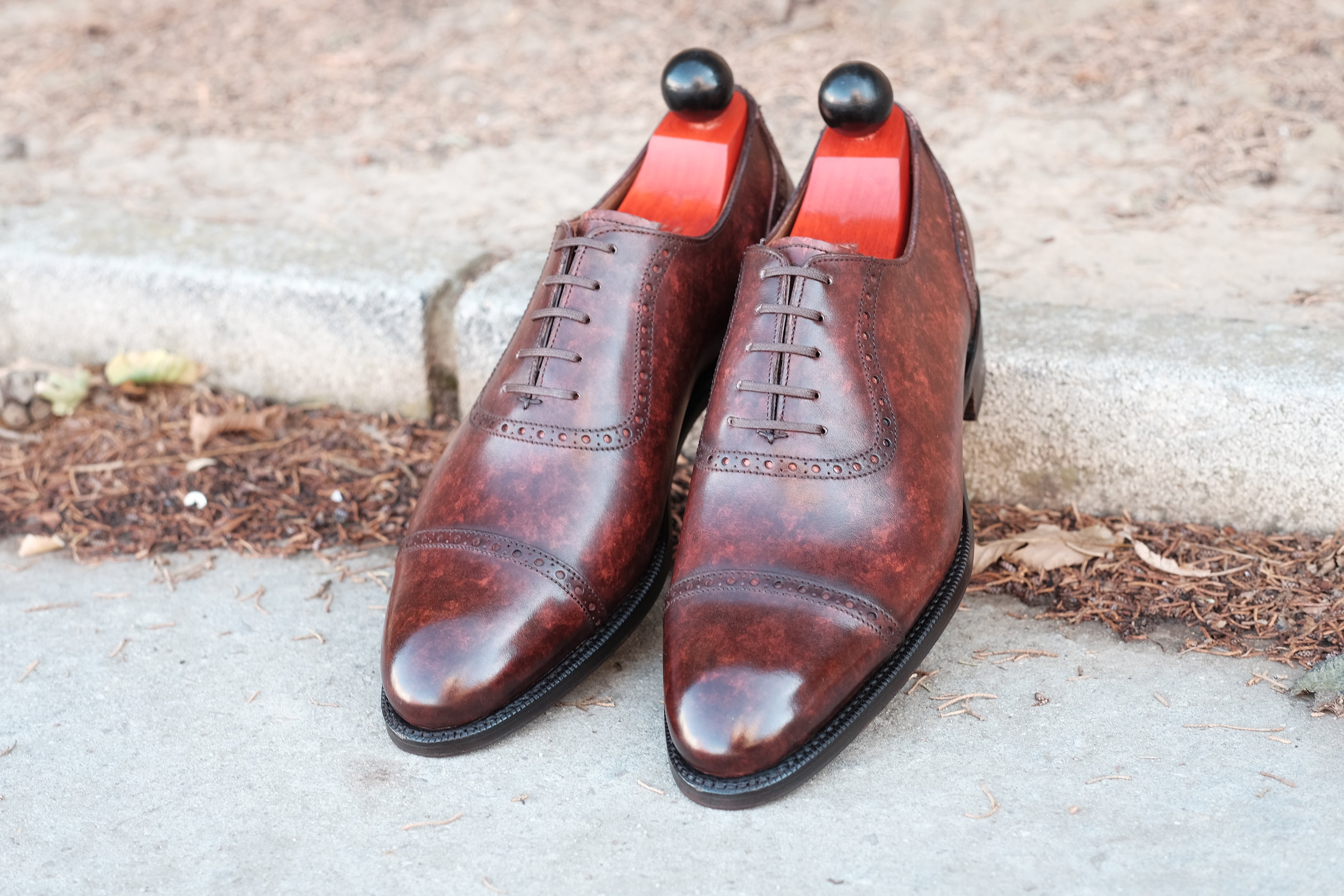 Sunnyside - MTO - Walnut Marble Patina - TMG Last - Single Leather Sole-Made To Order Captoe Cap Toe Brogue Oxfords-J.FitzPatrick Footwear