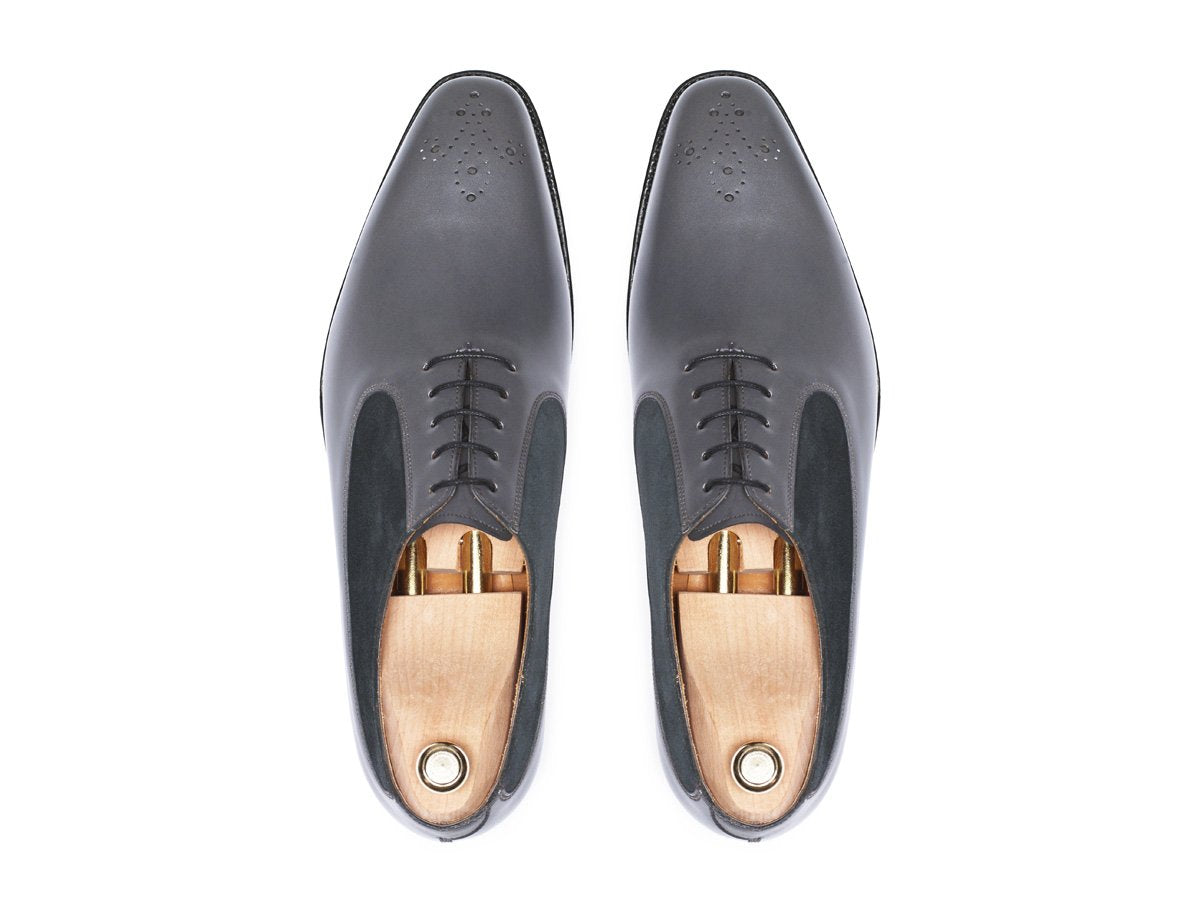 Tacoma - MTO - Grey Calf / Charcoal Suede - LPB Last - Single Leather Sole-Made To Order Medallion Swan Neck Oxfords-J.FitzPatrick Footwear
