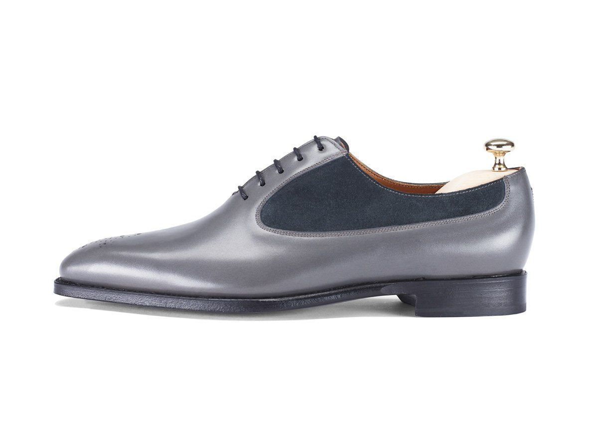 Tacoma - MTO - Grey Calf / Charcoal Suede - LPB Last - Single Leather Sole-Made To Order Medallion Swan Neck Oxfords-J.FitzPatrick Footwear