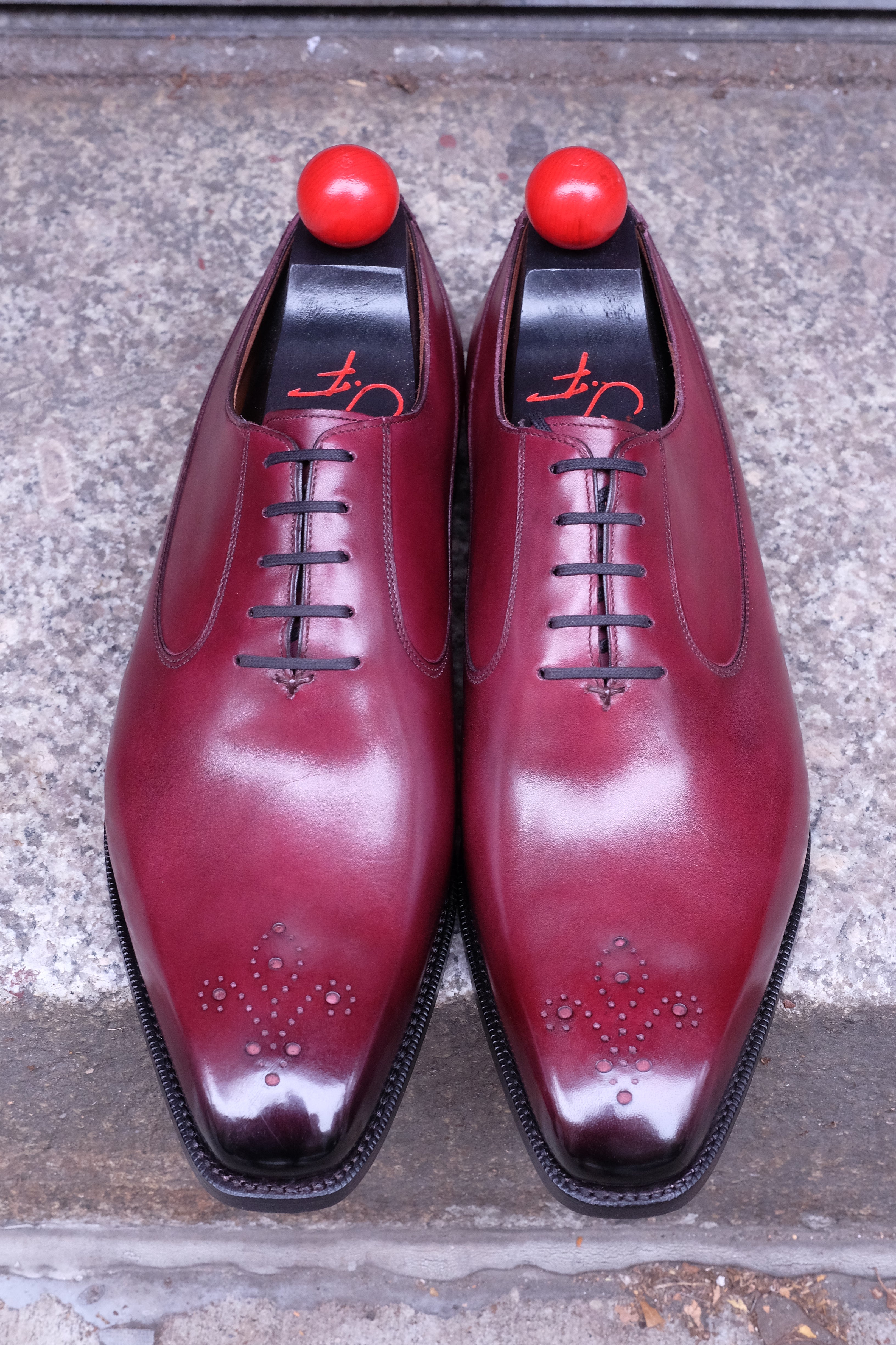 Tacoma - MTO - Raspberry Calf - MGF Last - Single Leather Sole-Made To Order Medallion Swan Neck Oxfords-J.FitzPatrick Footwear