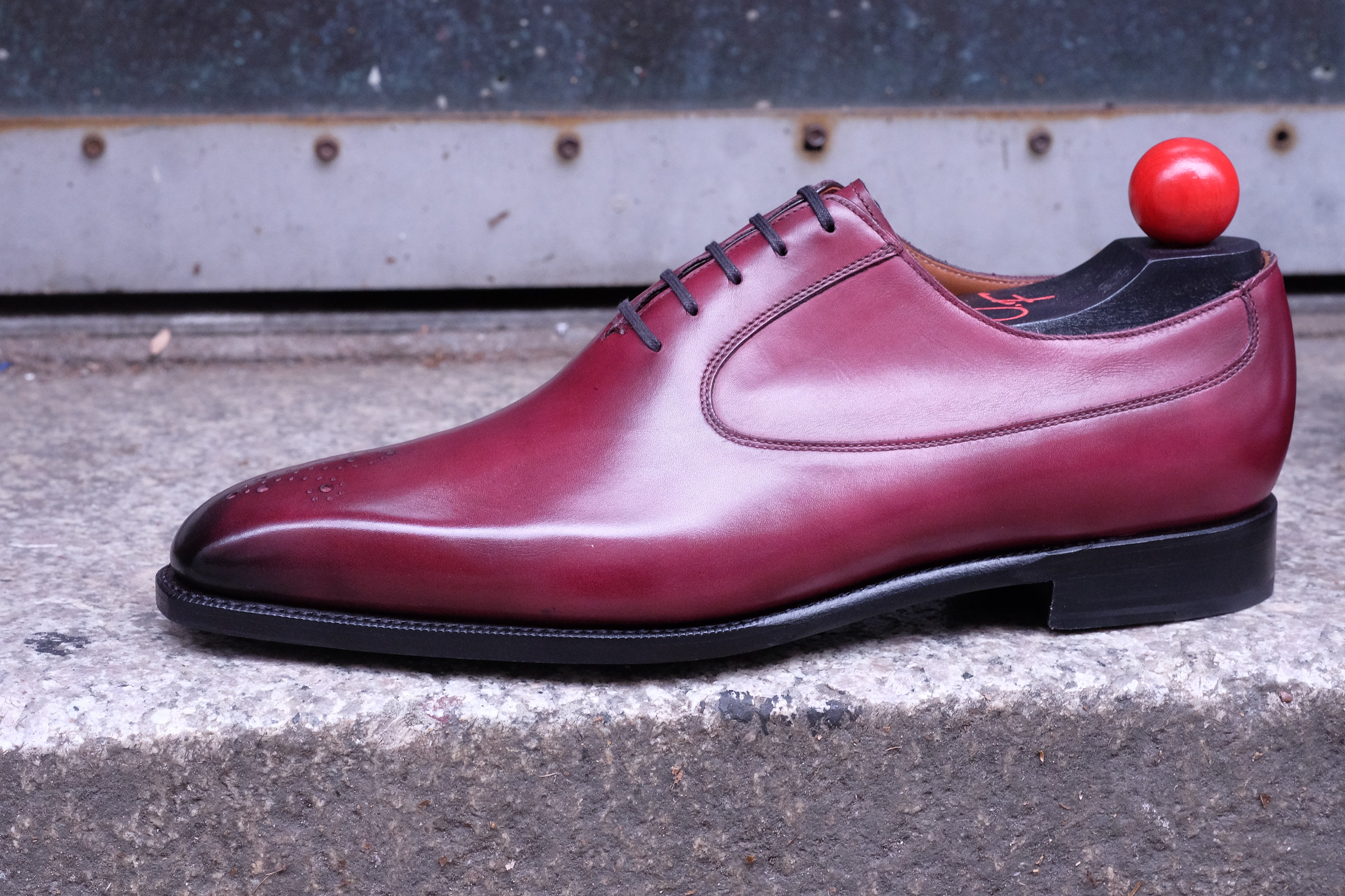 Tacoma - MTO - Raspberry Calf - MGF Last - Single Leather Sole-Made To Order Medallion Swan Neck Oxfords-J.FitzPatrick Footwear