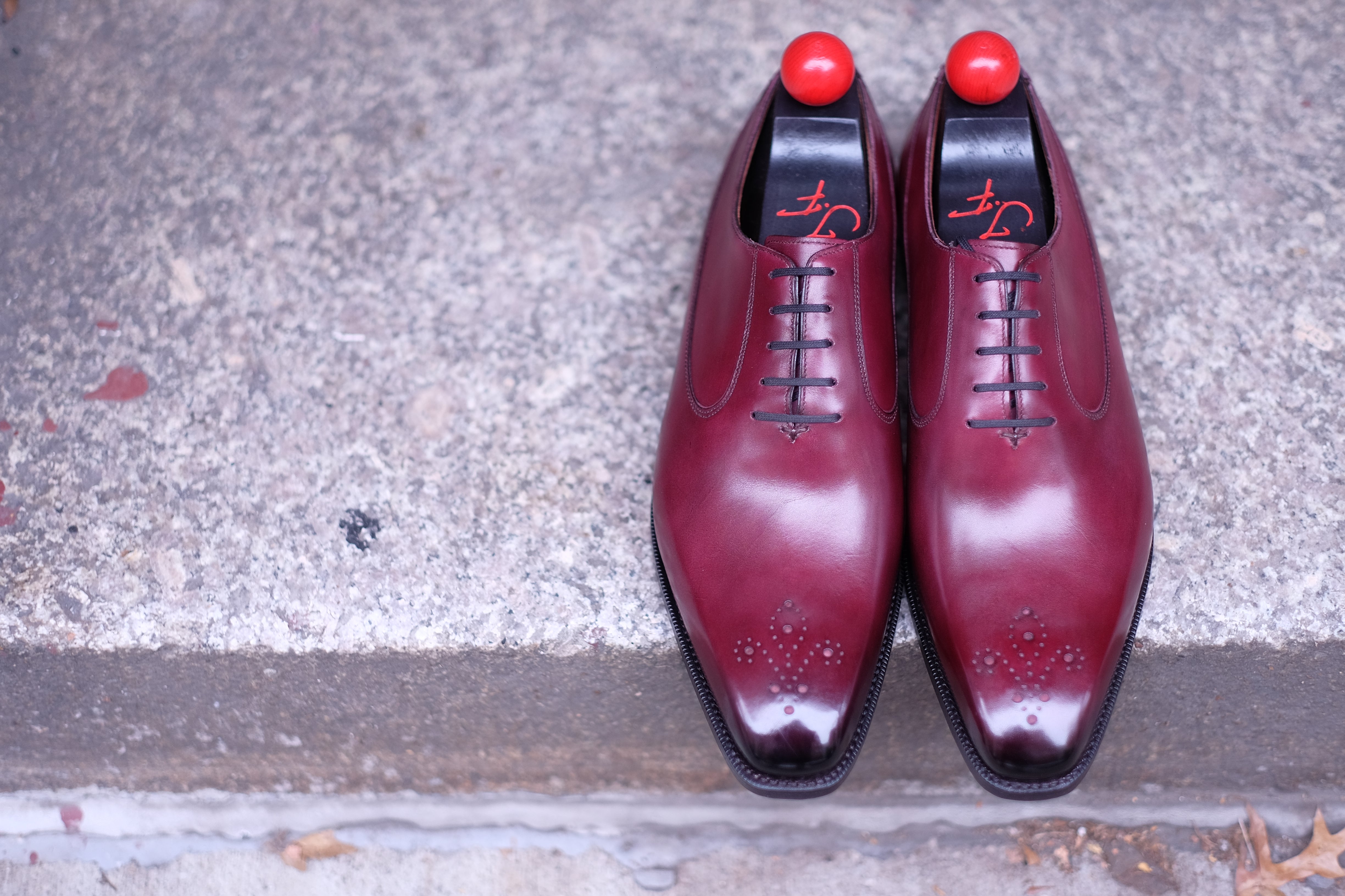 Tacoma - MTO - Raspberry Calf - MGF Last - Single Leather Sole-Made To Order Medallion Swan Neck Oxfords-J.FitzPatrick Footwear
