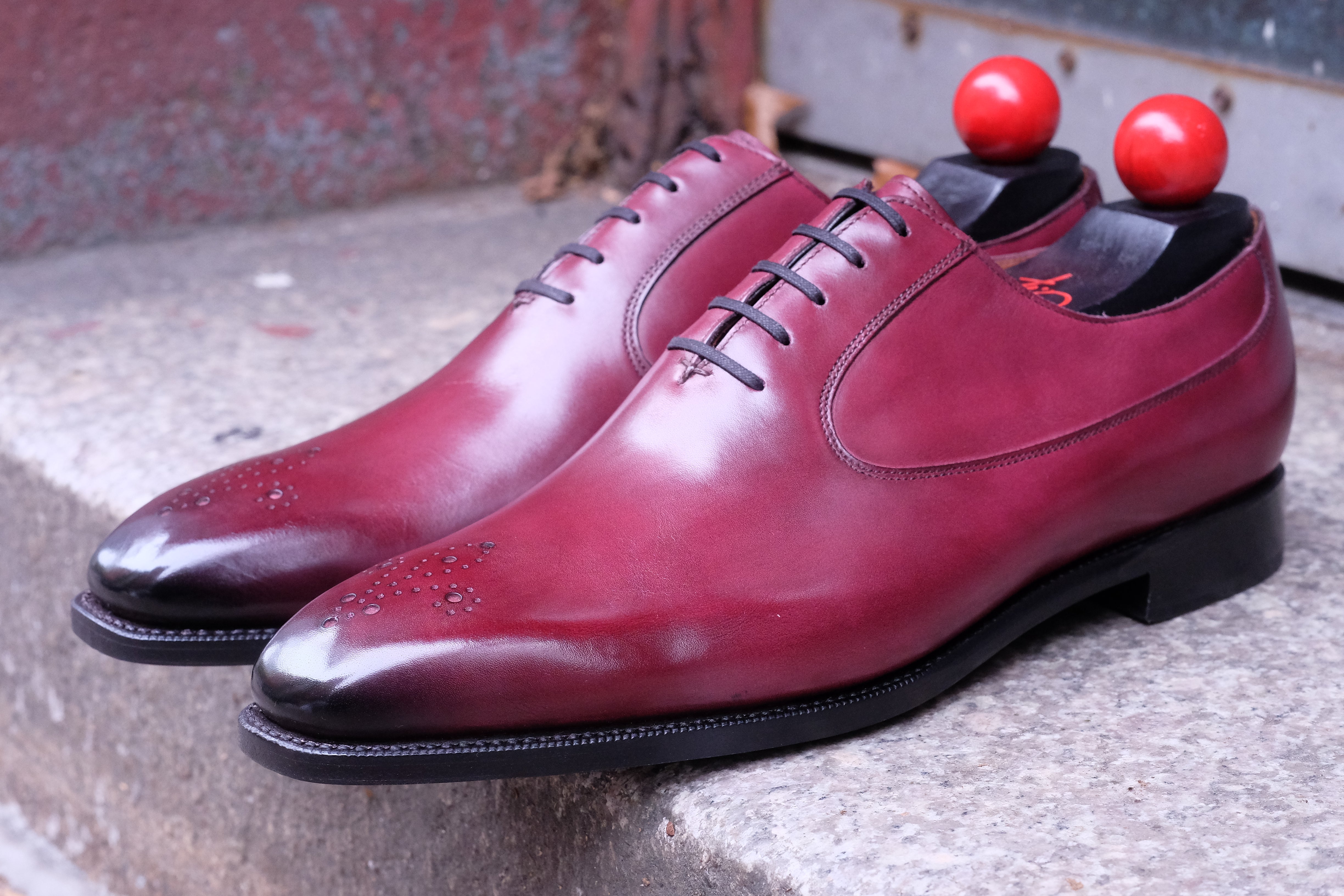 Tacoma - MTO - Raspberry Calf - MGF Last - Single Leather Sole-Made To Order Medallion Swan Neck Oxfords-J.FitzPatrick Footwear