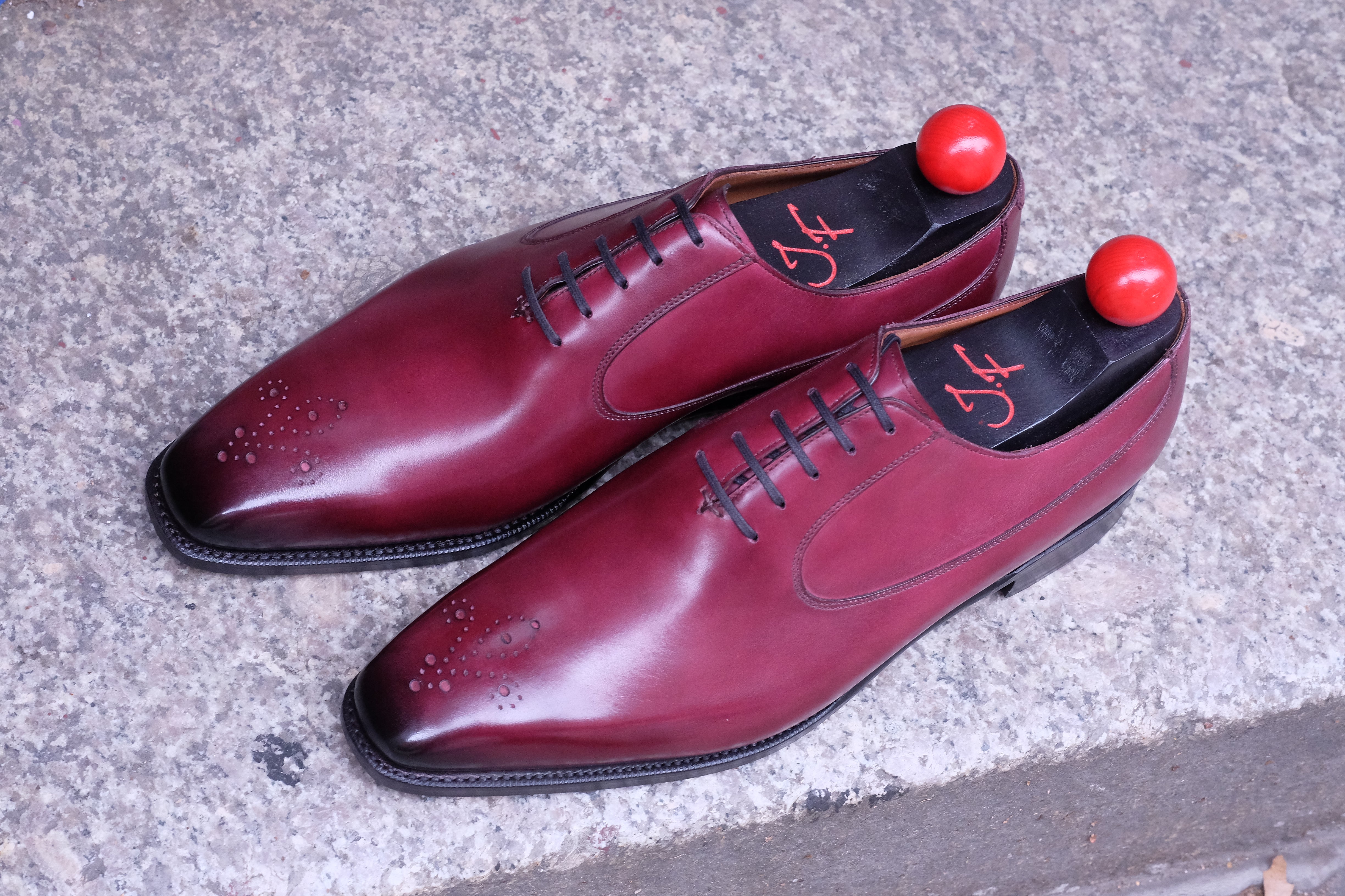 Tacoma - MTO - Raspberry Calf - MGF Last - Single Leather Sole-Made To Order Medallion Swan Neck Oxfords-J.FitzPatrick Footwear