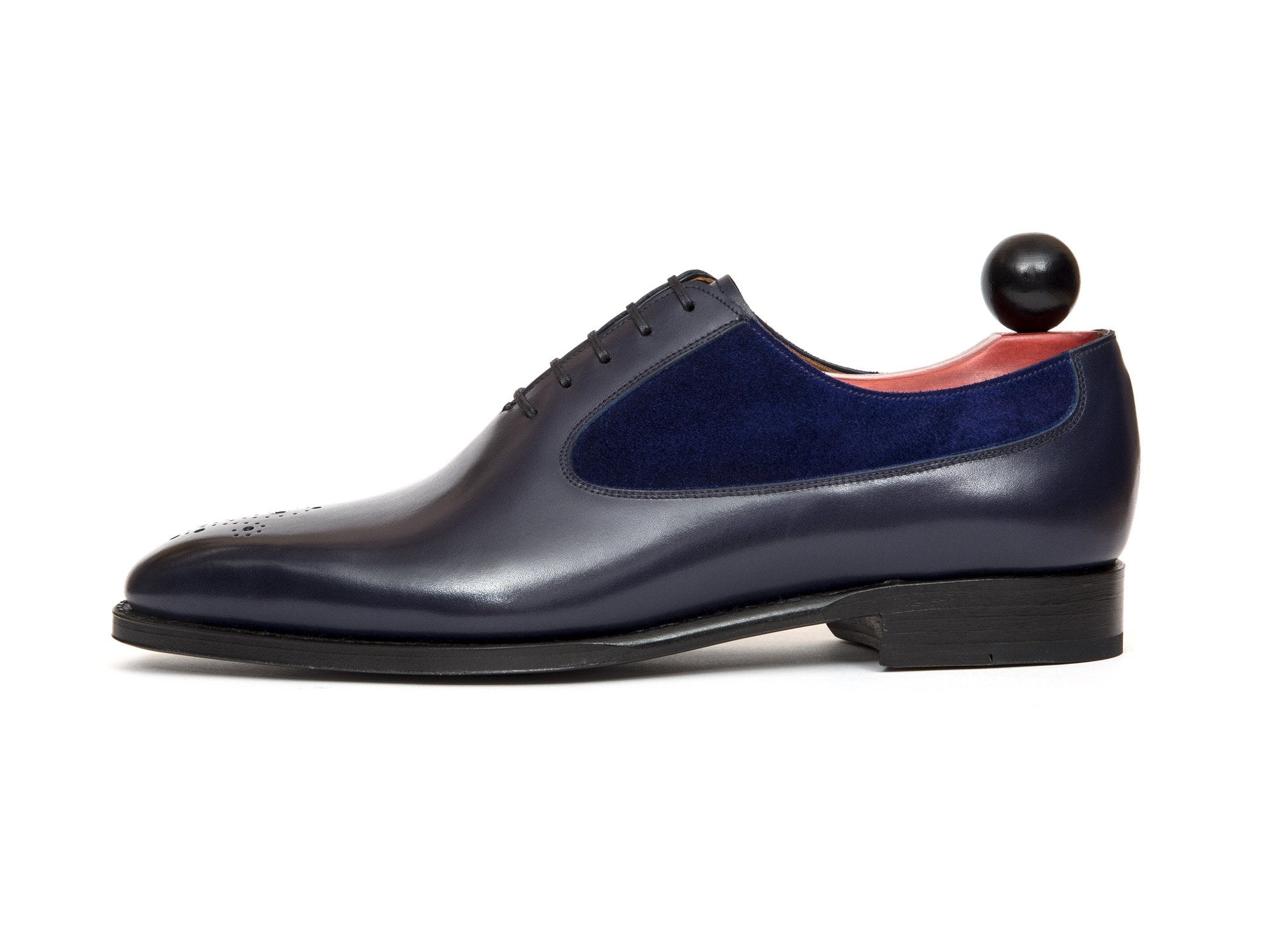 Tacoma - MTO - Sea Blue Calf / Vivid Suede - LPB Last - Single Leather Sole-Made To Order Medallion Swan Neck Oxfords-J.FitzPatrick Footwear