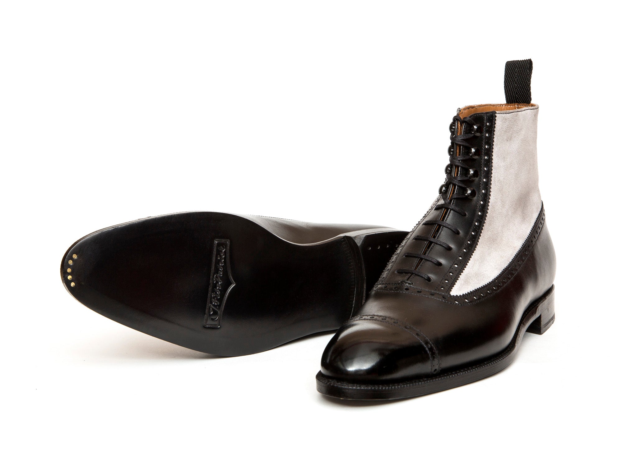 Tyler - MTO - Black Calf / Pearl Grey Suede - NGT Last - Single Leather Sole-Made To Order Boot Spectator Balmoral-J.FitzPatrick Footwear