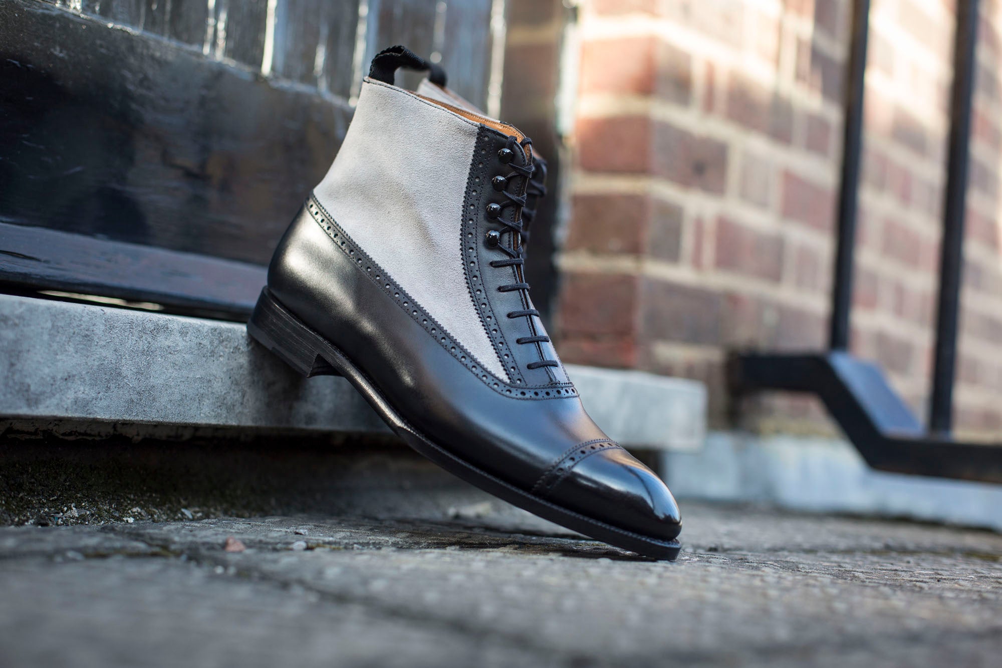 Tyler - MTO - Black Calf / Pearl Grey Suede - NGT Last - Single Leather Sole-Made To Order Boot Spectator Balmoral-J.FitzPatrick Footwear