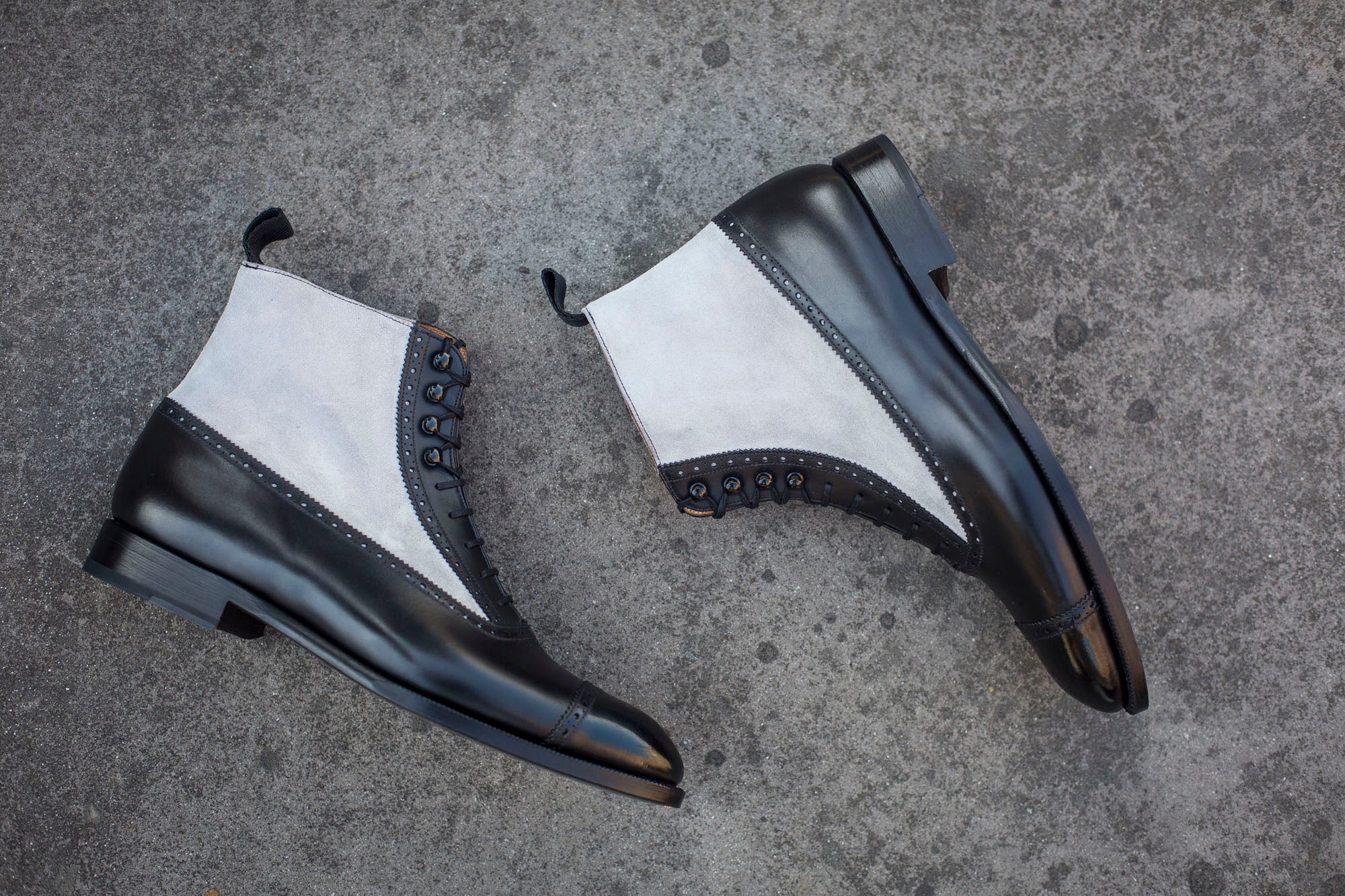 Tyler - MTO - Black Calf / Pearl Grey Suede - NGT Last - Single Leather Sole-Made To Order Boot Spectator Balmoral-J.FitzPatrick Footwear